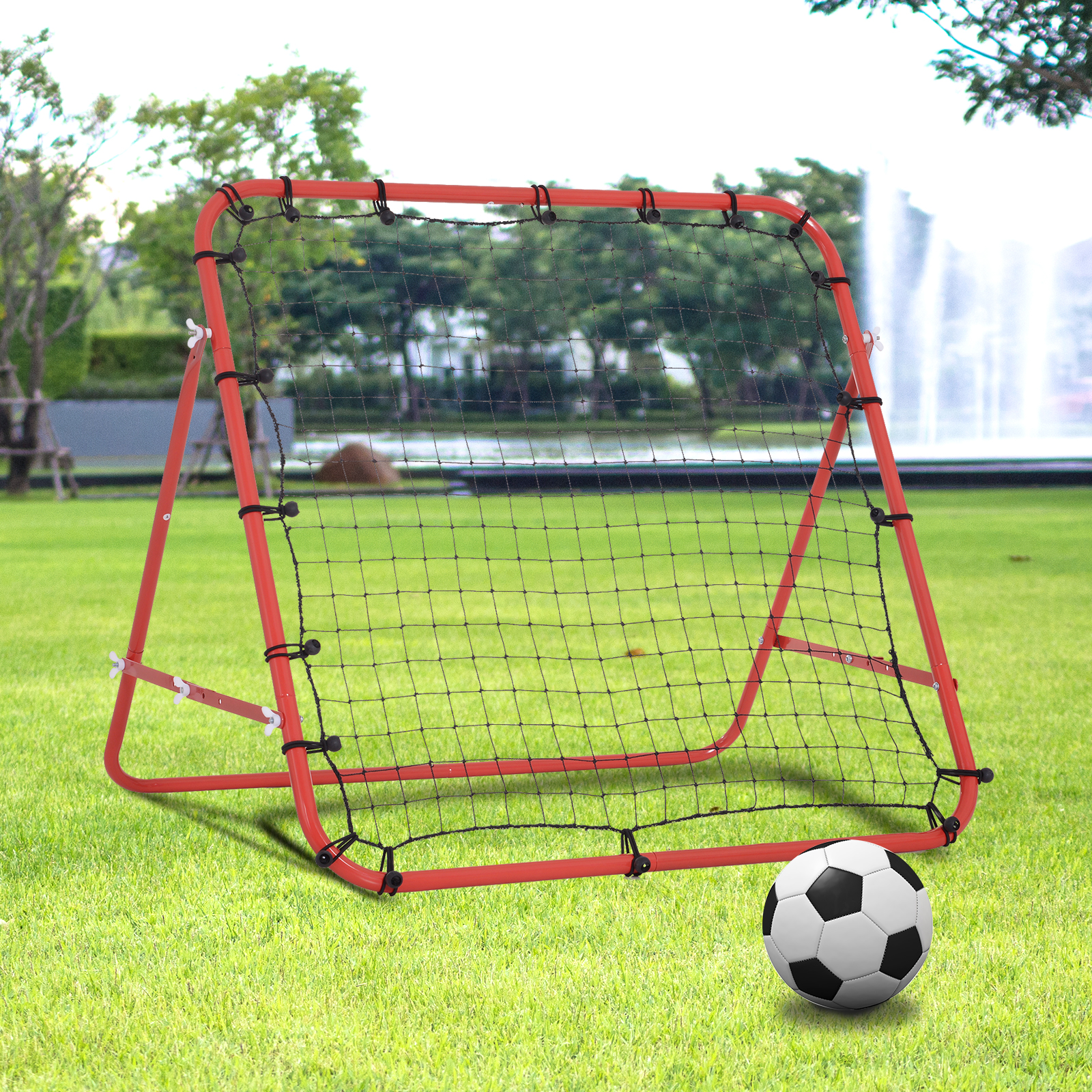 HOMCOM Rebounder Net Kickback Target Goal - Versatile Training Aid for Teens & Adults - Softball, Football, Baseball, Cricket, & Tennis Practice - Red MyLibelula