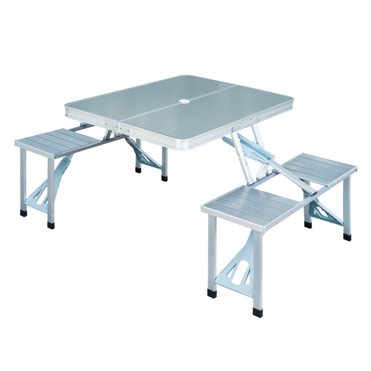 Outsunny Portable Folding Camping Picnic Table & Chair Set - Aluminum & MDF, Perfect for Outdoor Garden BBQ MyLibelula