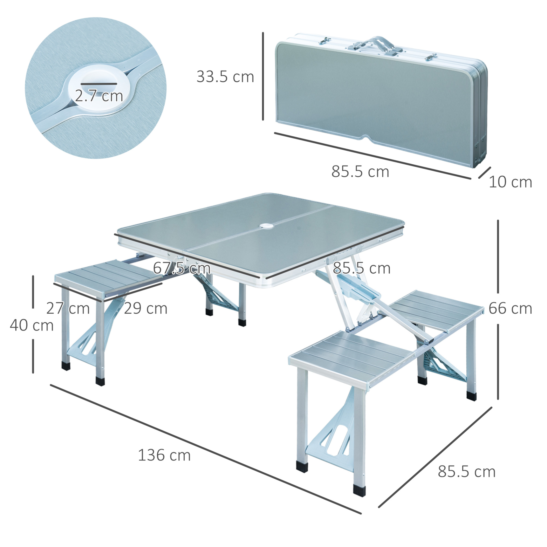 Outsunny Portable Folding Camping Picnic Table & Chair Set - Aluminum & MDF, Perfect for Outdoor Garden BBQ MyLibelula