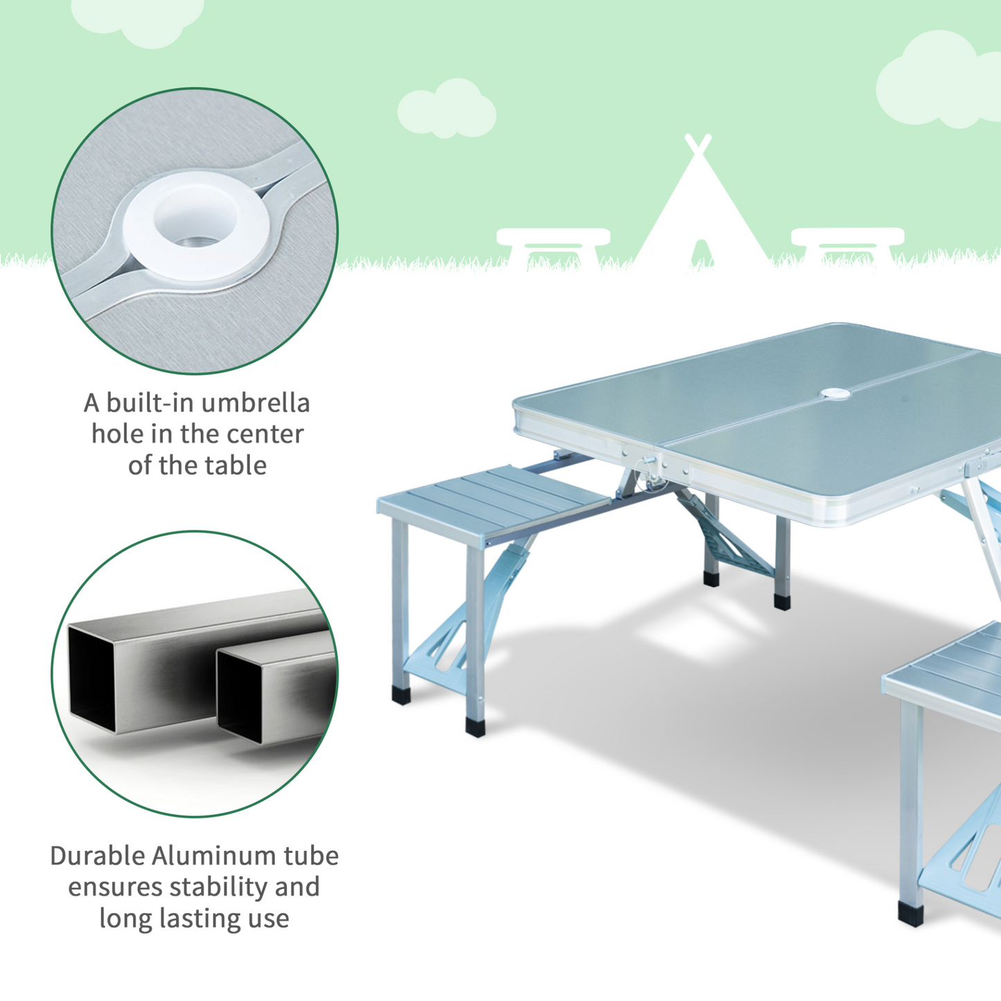 Outsunny Portable Folding Camping Picnic Table & Chair Set - Aluminum & MDF, Perfect for Outdoor Garden BBQ MyLibelula