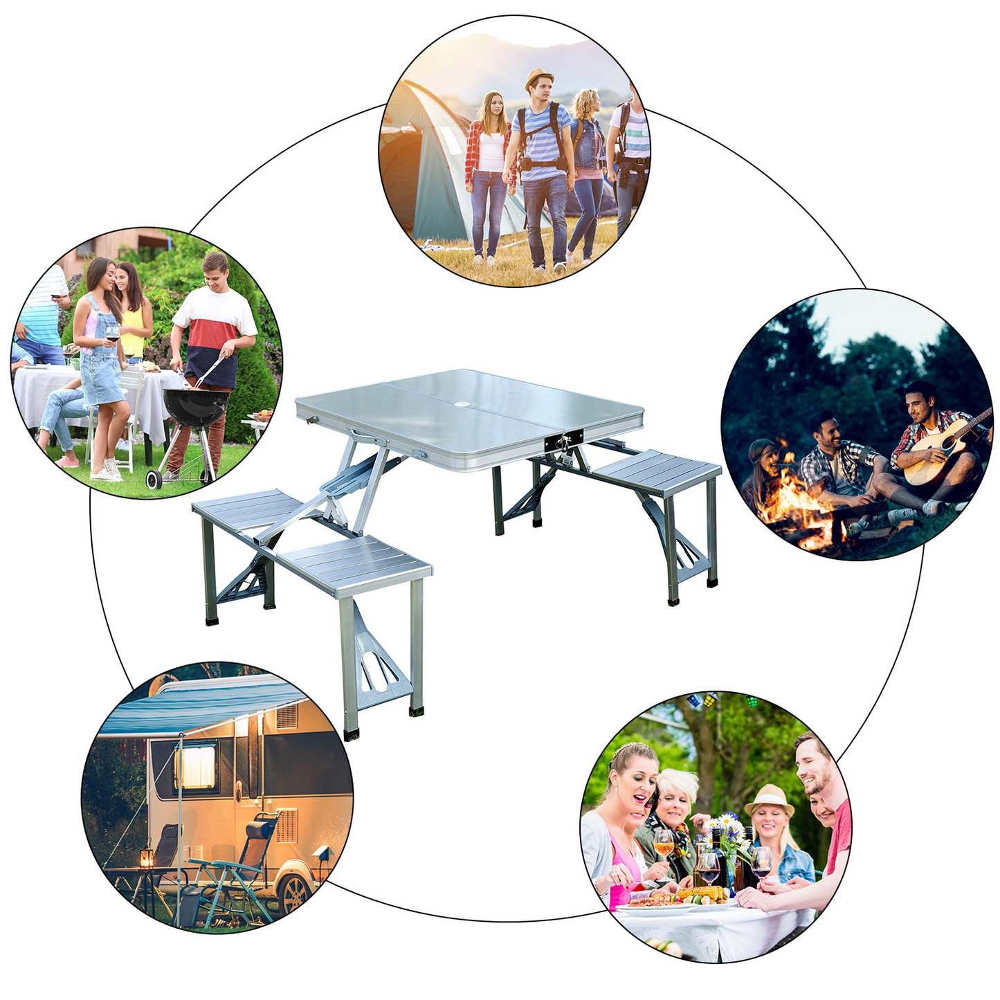 Outsunny Portable Folding Camping Picnic Table & Chair Set - Aluminum & MDF, Perfect for Outdoor Garden BBQ MyLibelula