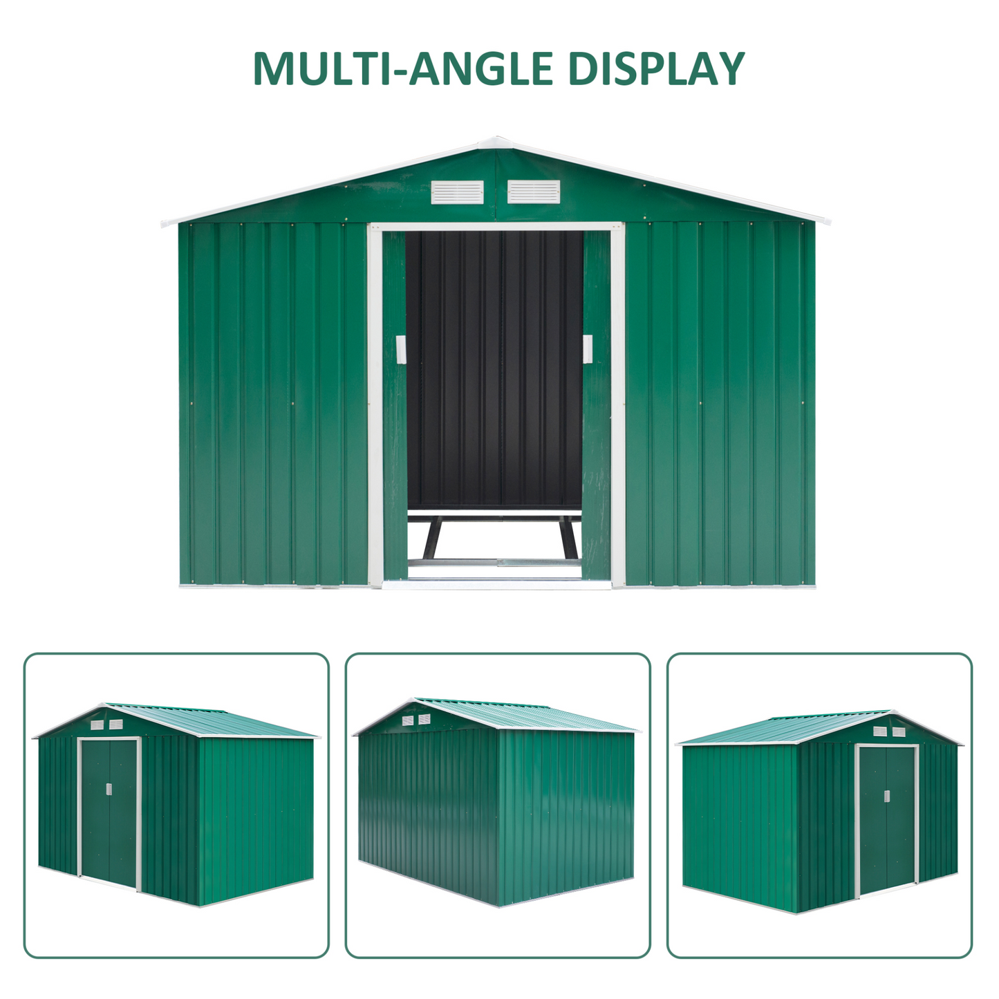 Outsunny 9 x 6FT Garden Metal Storage Shed Outdoor Storage Shed with Foundation Ventilation & Doors, Green MyLibelula