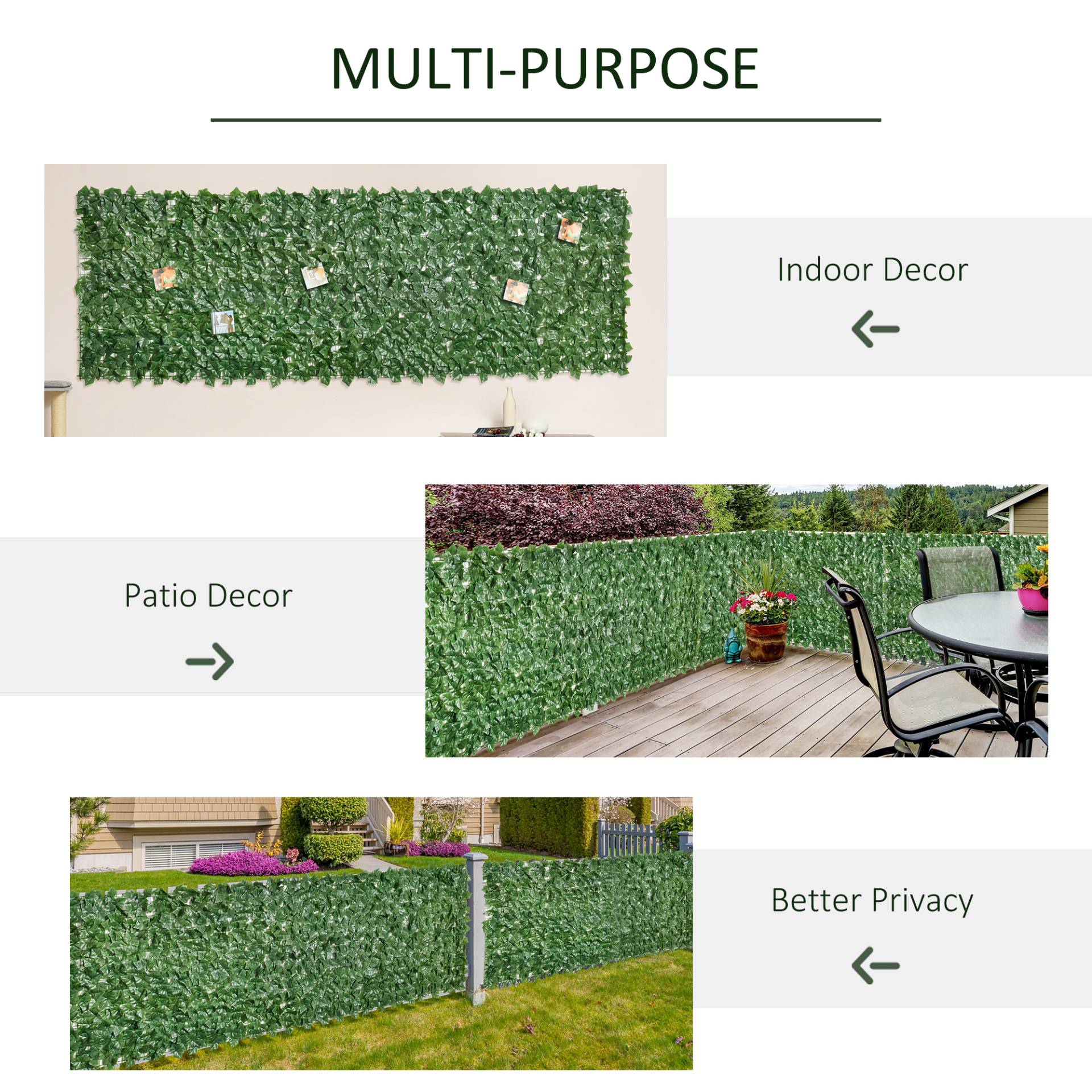 Outsunny Artificial Leaf Hedge Screen Privacy Fence Panel for Garden Outdoor Indoor Decor 3M x 1M Dark Green MyLibelula