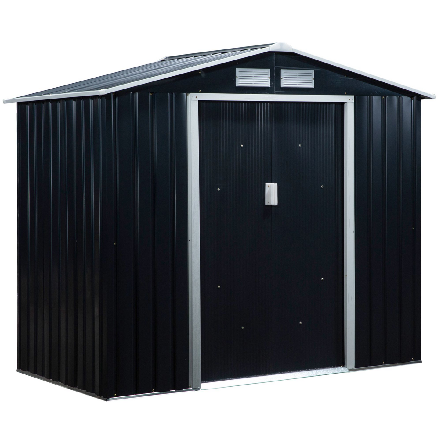 Outsunny 7ft x 4ft LockableGarden Metal Storage Shed Large Patio Roofed Tool Storage Building Foundation Sheds Box Outdoor Furniture, Dark Grey MyLibelula