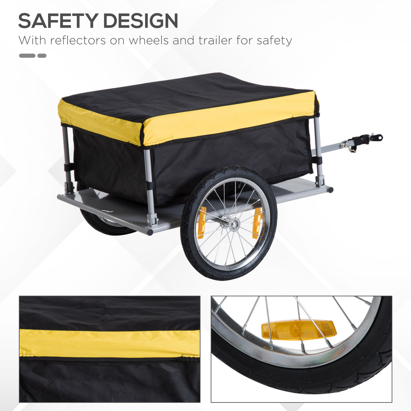 HOMCOM Bicycle Cargo Trailer | Large Two-Wheel Bicycle Wagon | Durable Oxford Fabric | Folding Storage | Removable Cover | Yellow MyLibelula