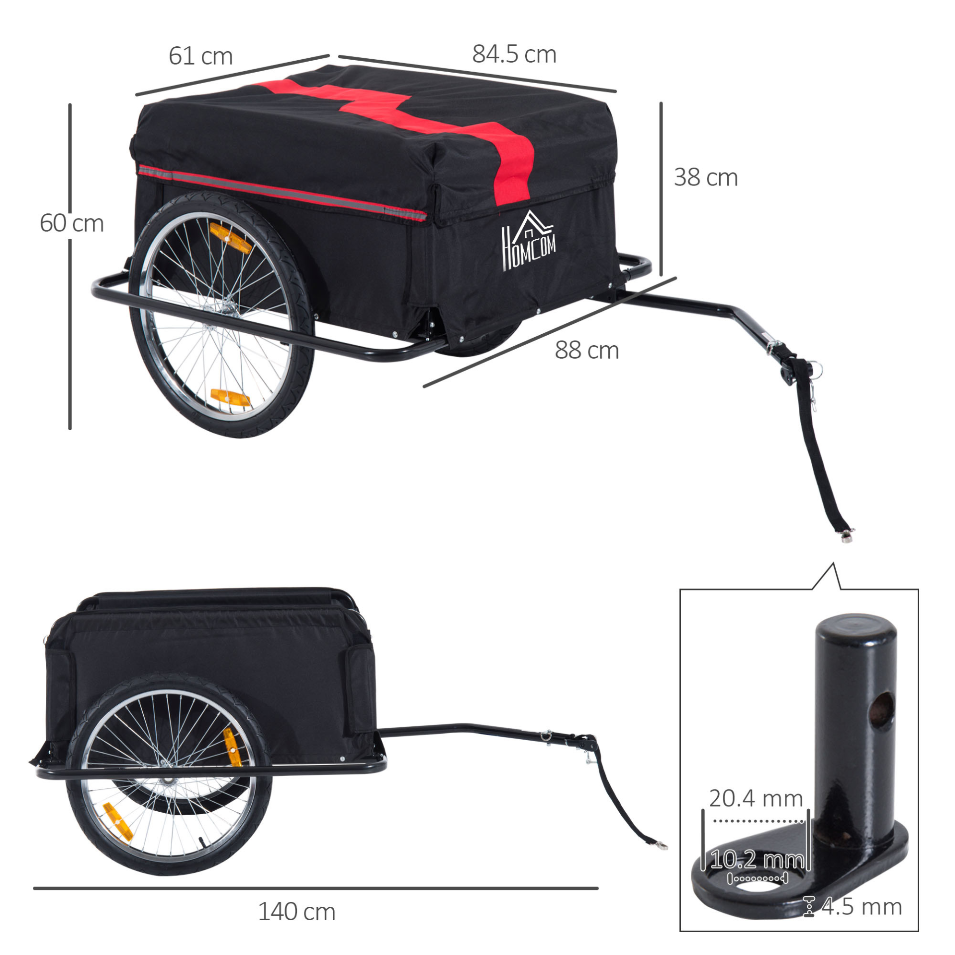 HOMCOM Two-Wheel Bicycle Cargo Trailer with Large Oxford Fabric Bag, Folding Storage, & Removable Cover - Red & Black MyLibelula