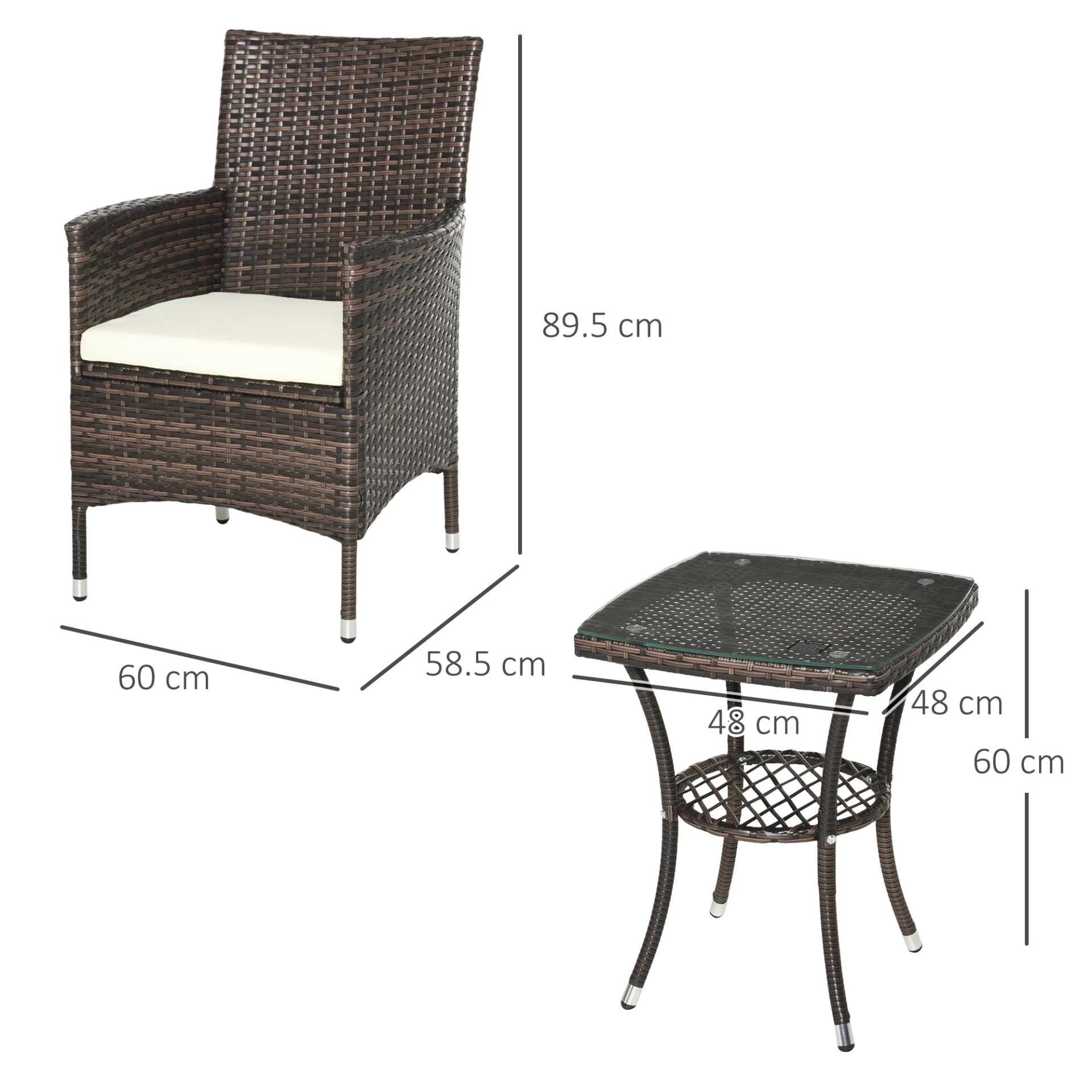 Outsunny 3-Piece Garden Rattan Bistro Set - Perfect for Patio, Balcony, and Conservatory - Brown MyLibelula