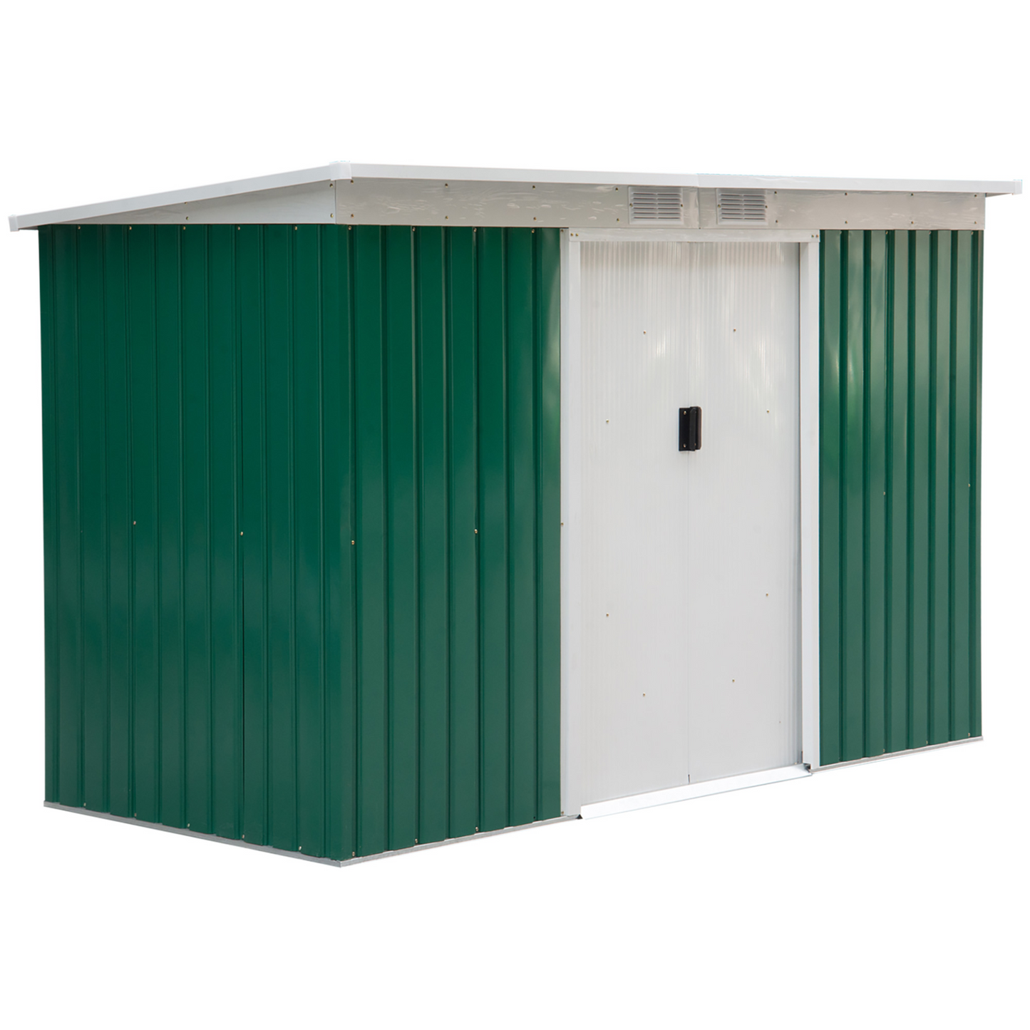 Outsunny 9ft x 4ft Corrugated Metal Garden Storage Shed | Outdoor Equipment Tool Box with Kit Ventilation & Double Sliding Doors MyLibelula