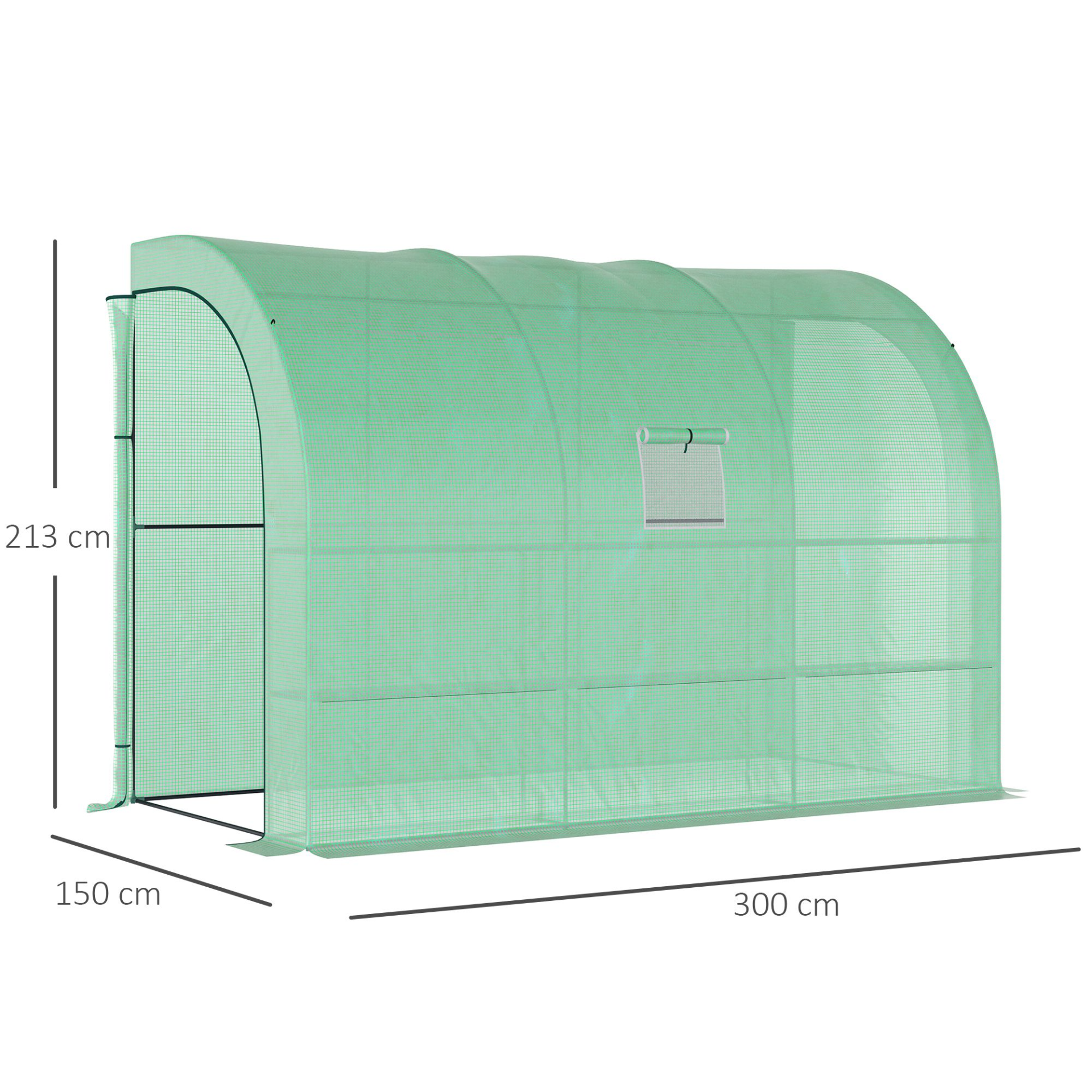 Outsunny Walk-In Lean to Wall Greenhouse with Windows, Doors, 2 Tiers, and 6 Wired Shelves - 300L x 150W x 215Hcm, Green MyLibelula