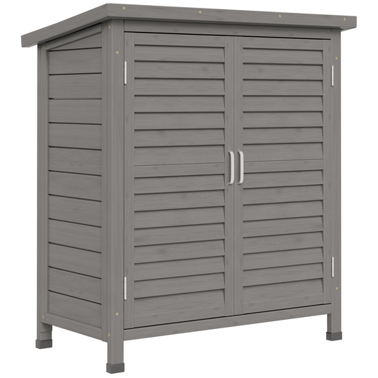 Outsunny Garden Shed Wooden Garden Storage Shed 2 Door Unit Solid Fir Wood Garage Tool Organisation Cabinet, 87L x 46.5W x 96.5Hcm, Grey MyLibelula