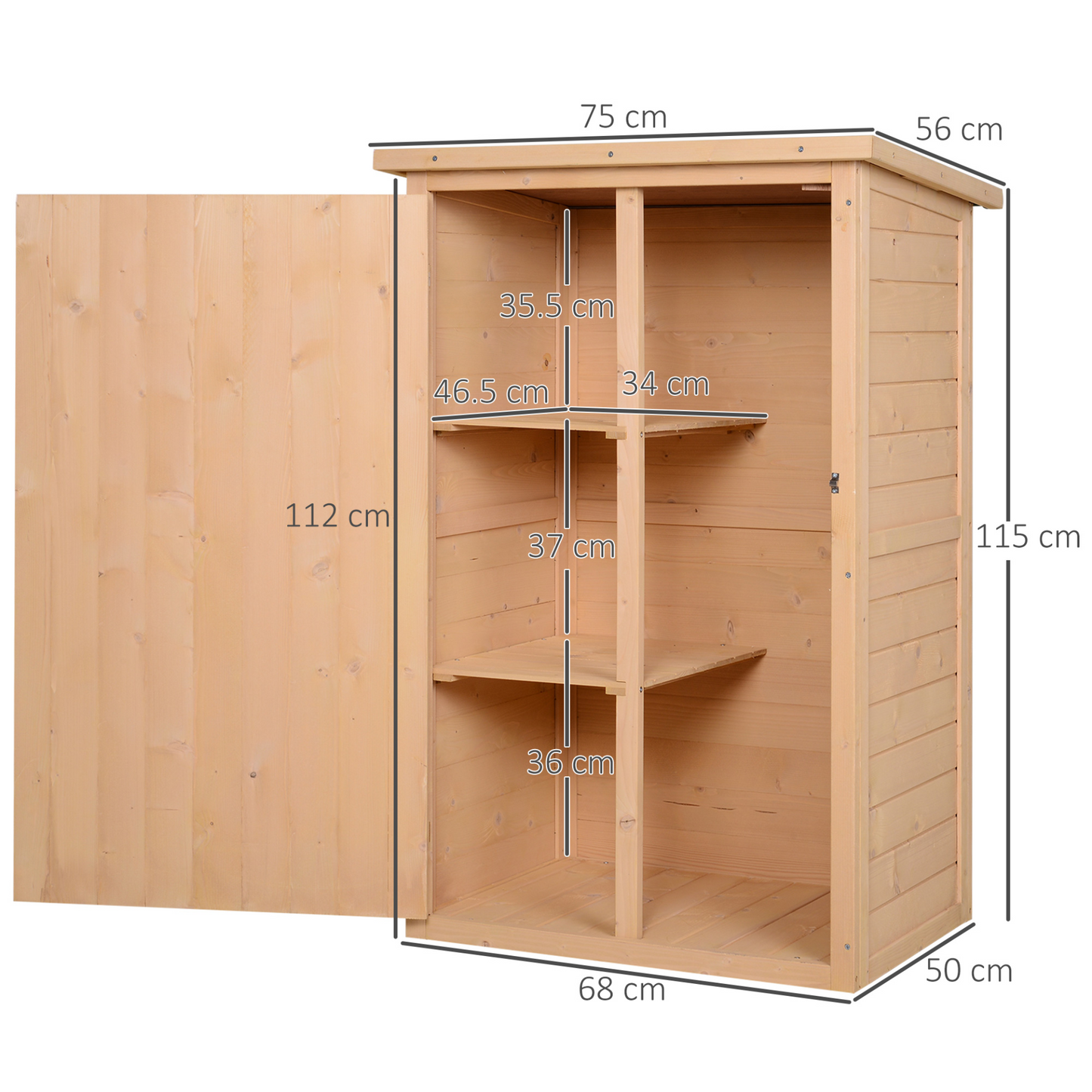 Outsunny Wooden Garden Shed - Fir Wood Tool Cabinet with Shelves, Waterproof, 75L x 56W x 115H cm MyLibelula