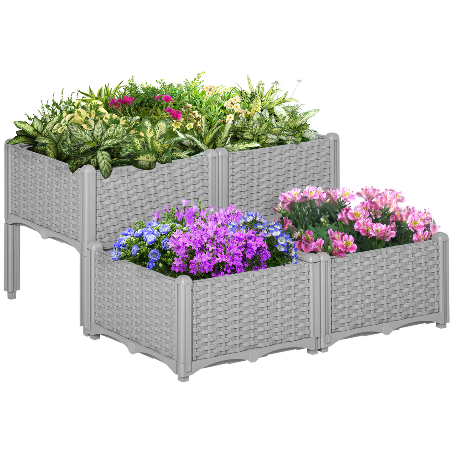 Outsunny Garden Raised Bed Set of 4 Planter Boxes - Self-Watering, Durable, Elevated Design for Flowers, Vegetables & Herbs MyLibelula