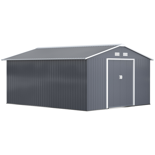 Outsunny 13 x 11ft Garden Metal Storage Shed Outdoor Storage Shed with Foundation Ventilation & Doors, Grey MyLibelula