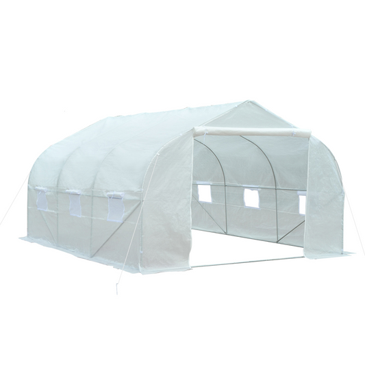 Outsunny Walk-In Polytunnel Greenhouse with Door and Windows, Galvanized Steel Frame, 3.5 x 3 x 2m, White - Garden Plant Shelter MyLibelula