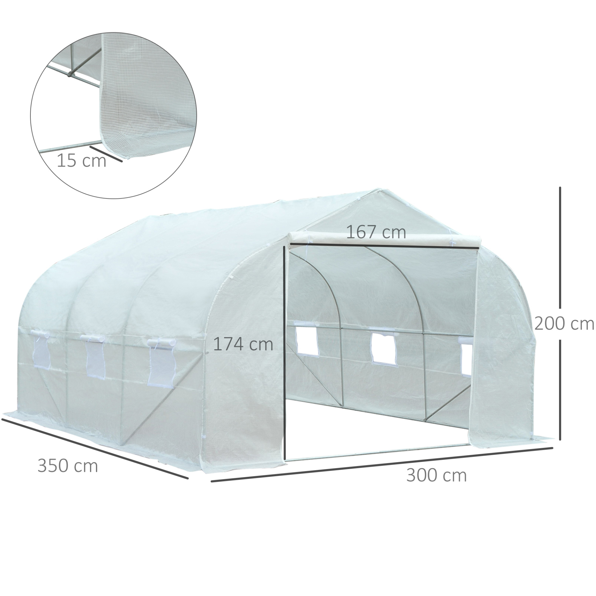 Outsunny Walk-In Polytunnel Greenhouse with Door and Windows, Galvanized Steel Frame, 3.5 x 3 x 2m, White - Garden Plant Shelter MyLibelula