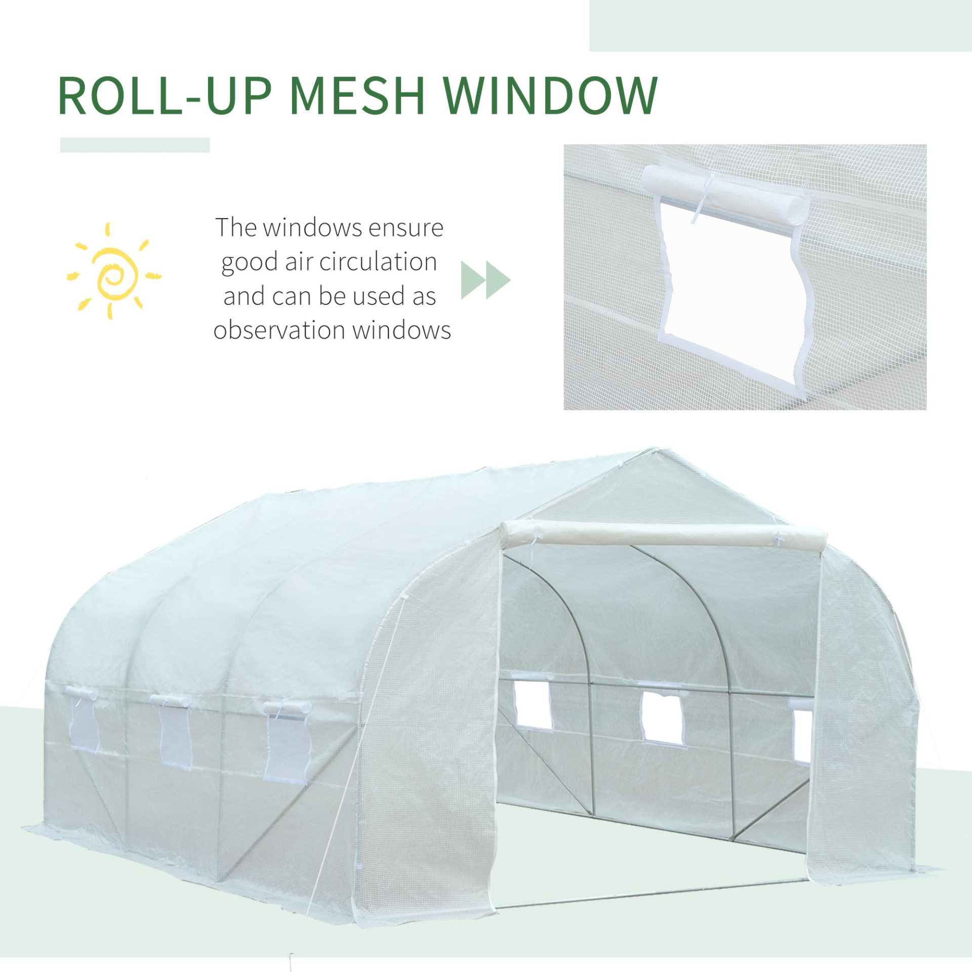 Outsunny Walk-In Polytunnel Greenhouse with Door and Windows, Galvanized Steel Frame, 3.5 x 3 x 2m, White - Garden Plant Shelter MyLibelula