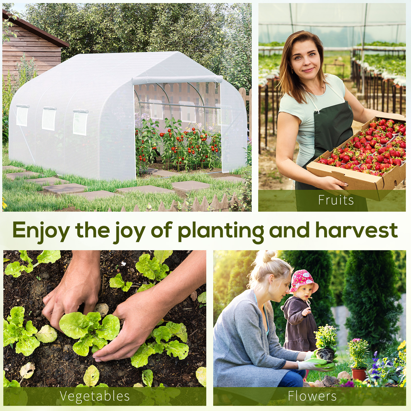 Outsunny Walk-In Polytunnel Greenhouse with Galvanised Steel Frame & Roll-Up Door, 4.5 x 3 x 2m, White MyLibelula