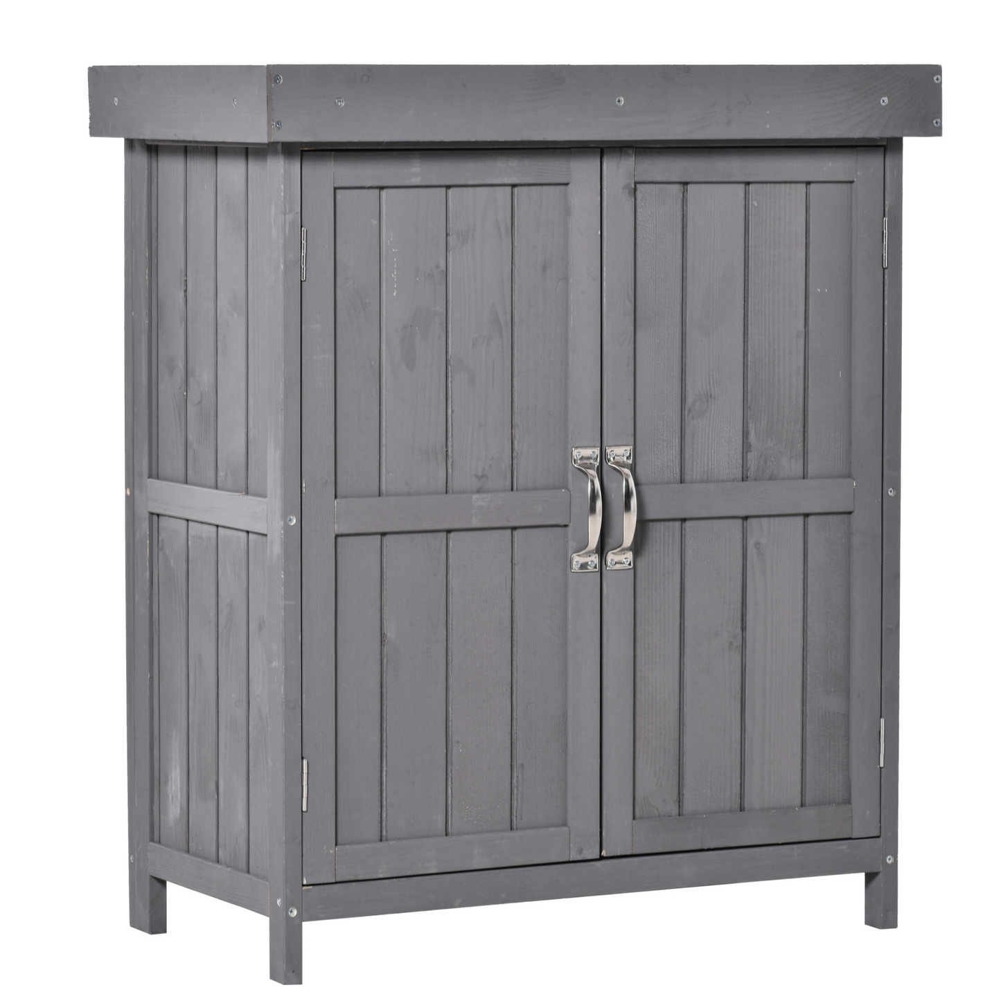 Outsunny Garden Shed - Outdoor Wooden Storage Shed with Double Doors, Hinged Roof, & Shelf - Compact 74 x 43 x 88cm, Grey MyLibelula