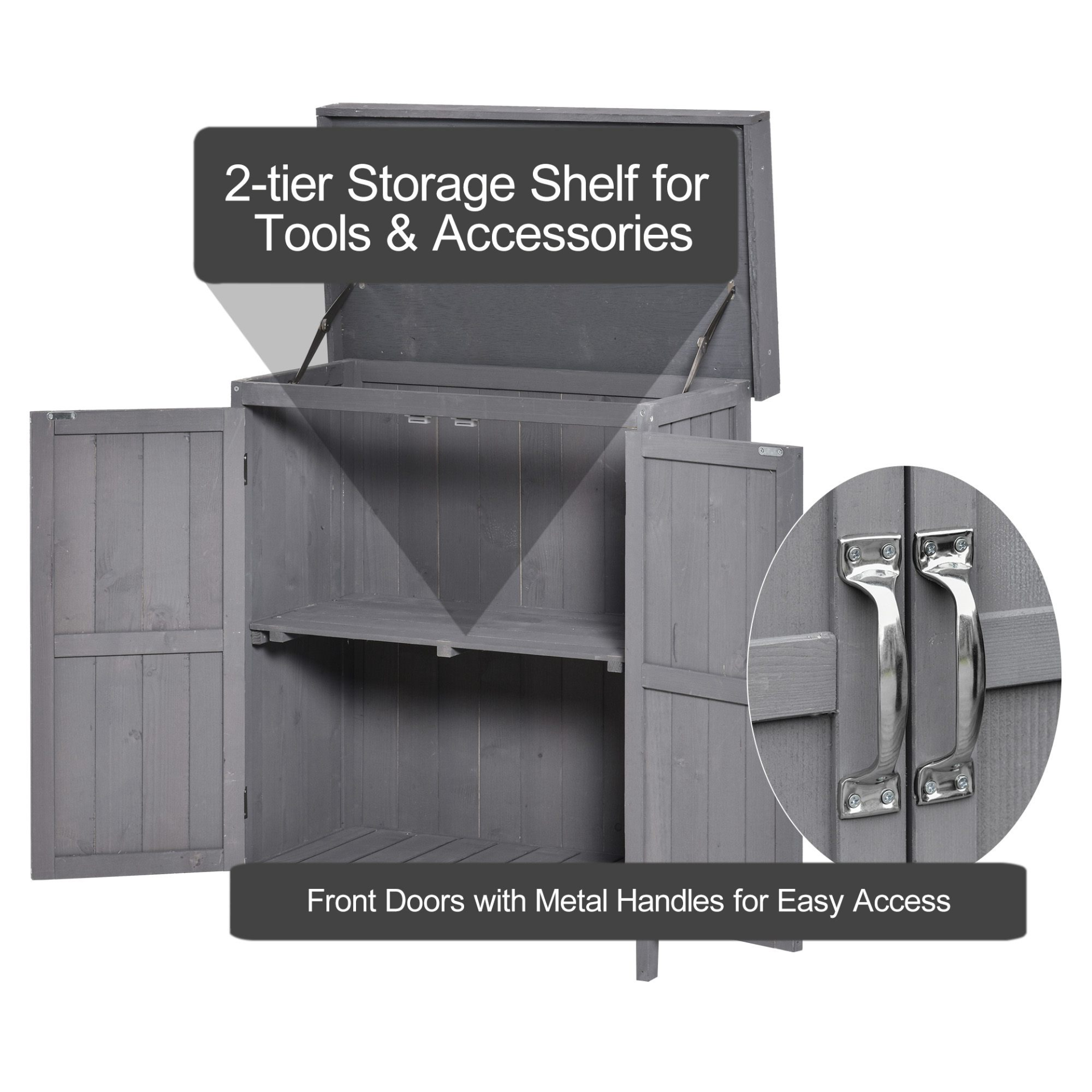 Outsunny Garden Shed - Outdoor Wooden Storage Shed with Double Doors, Hinged Roof, & Shelf - Compact 74 x 43 x 88cm, Grey MyLibelula