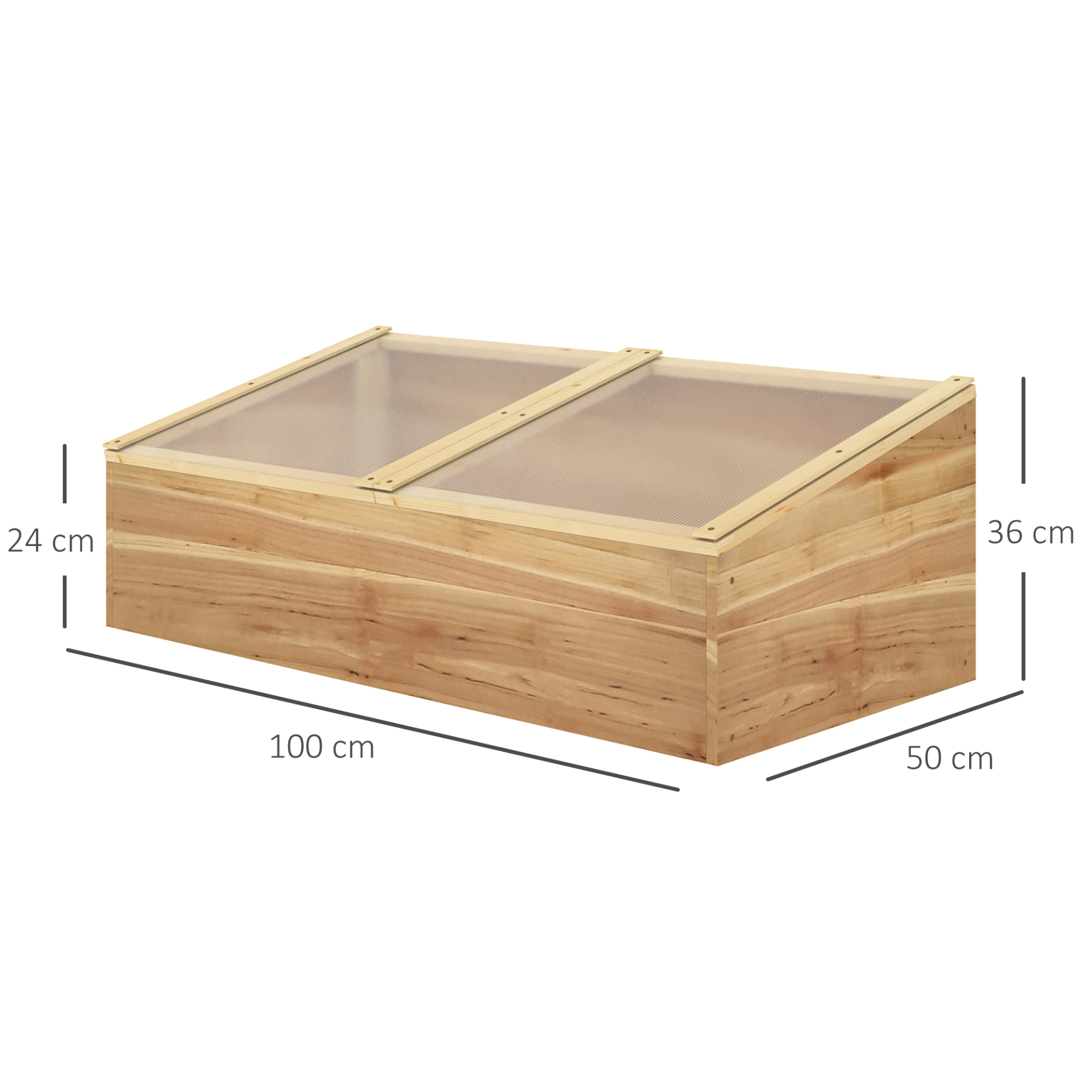 Outsunny Wooden Cold Frame Greenhouse Garden Polycarbonate Grow House  with Independent Openable Top Covers for Flowers, Vegetables, Plants, 100 x 50 x 36 cm, Natural MyLibelula