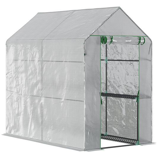 Outsunny Walk in Garden Greenhouse with Shelves Polytunnel Steeple Grow House 186L x 120W 190Hcm White MyLibelula