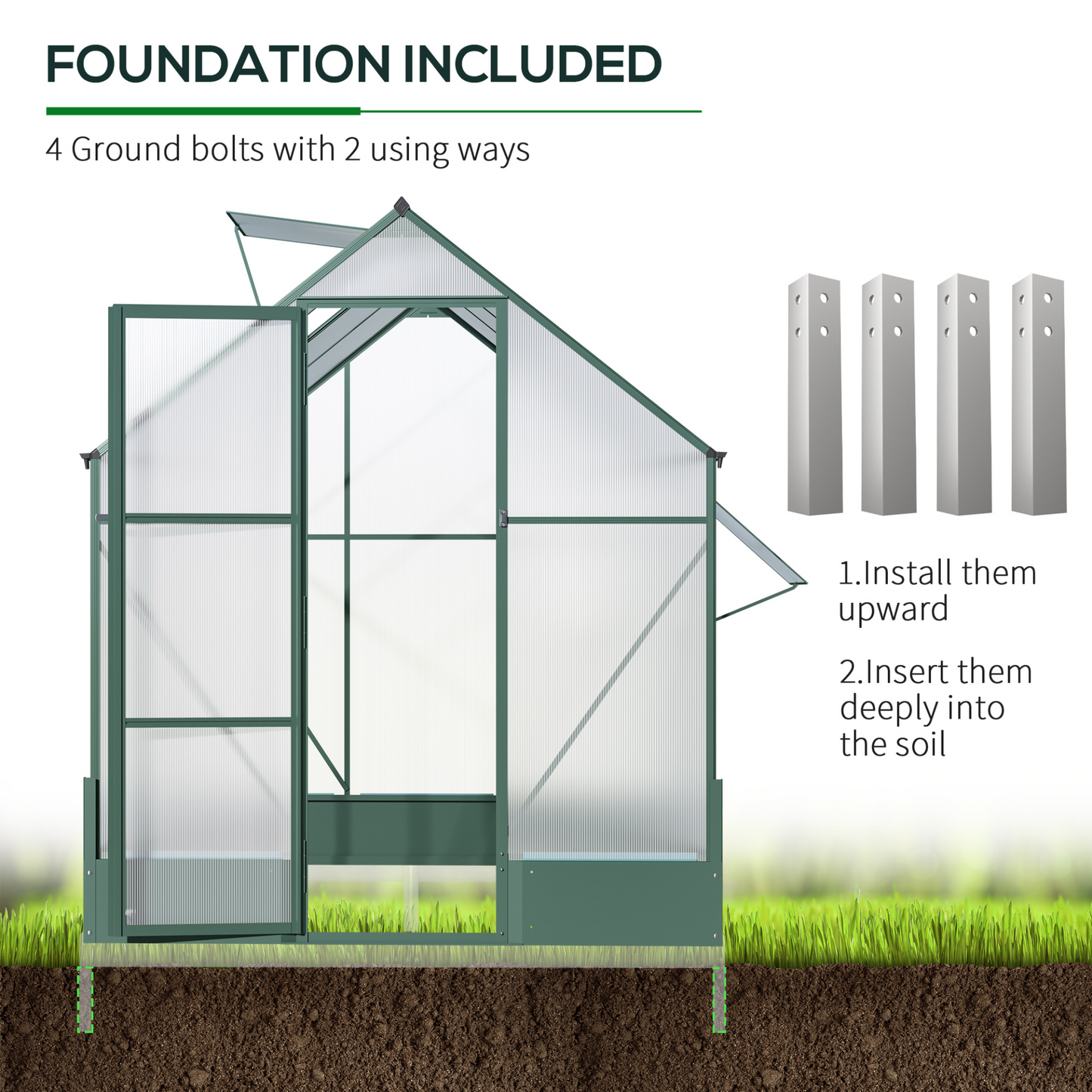 Outsunny Garden Walk-in Aluminium Greenhouse Polycarbonate with Plant Bed ,Temperature Controlled Window, Foundation, 6 x 6ft MyLibelula