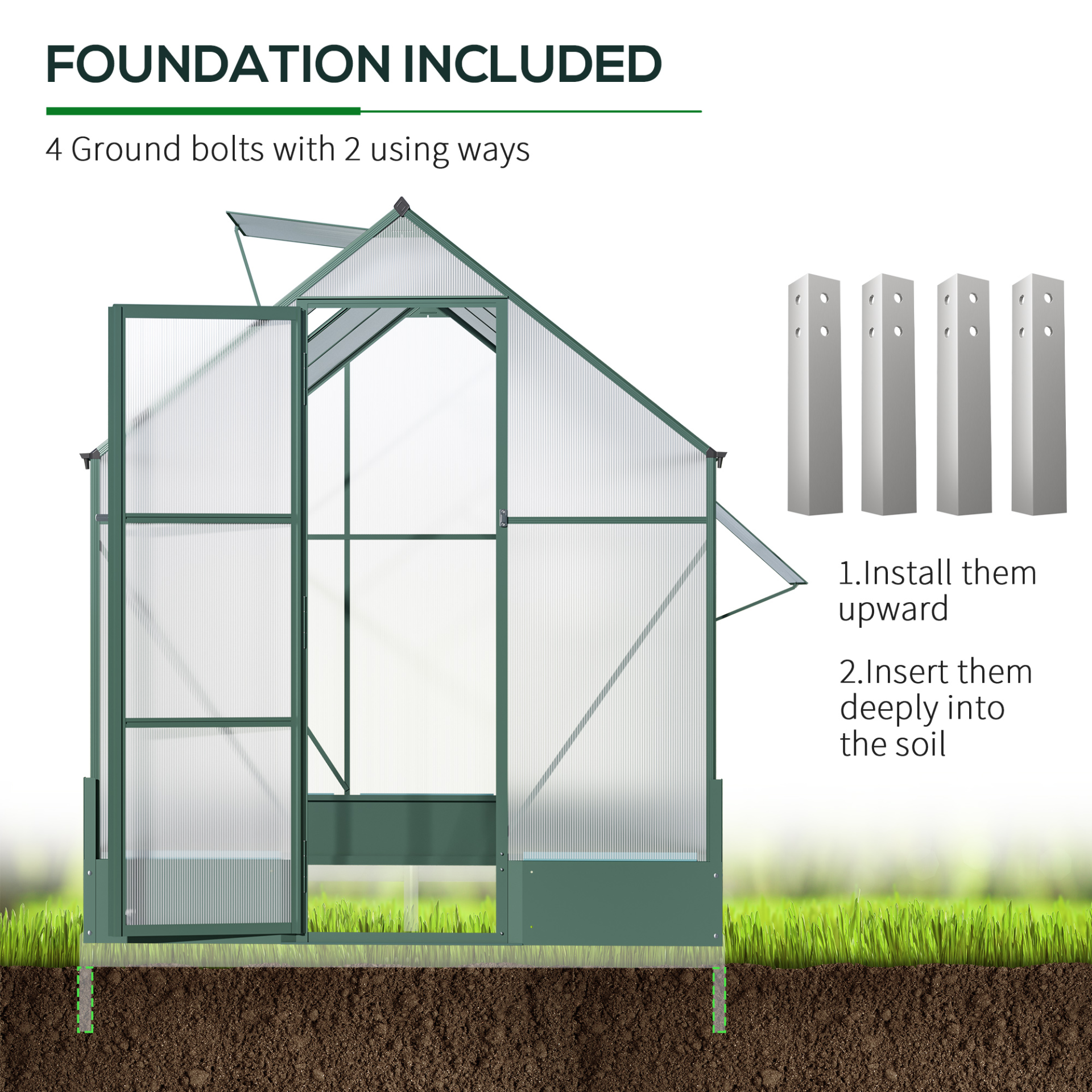 Outsunny Garden Walk-in Aluminium Greenhouse Polycarbonate with Plant Bed ,Temperature Controlled Window, Foundation, 6 x 6ft MyLibelula