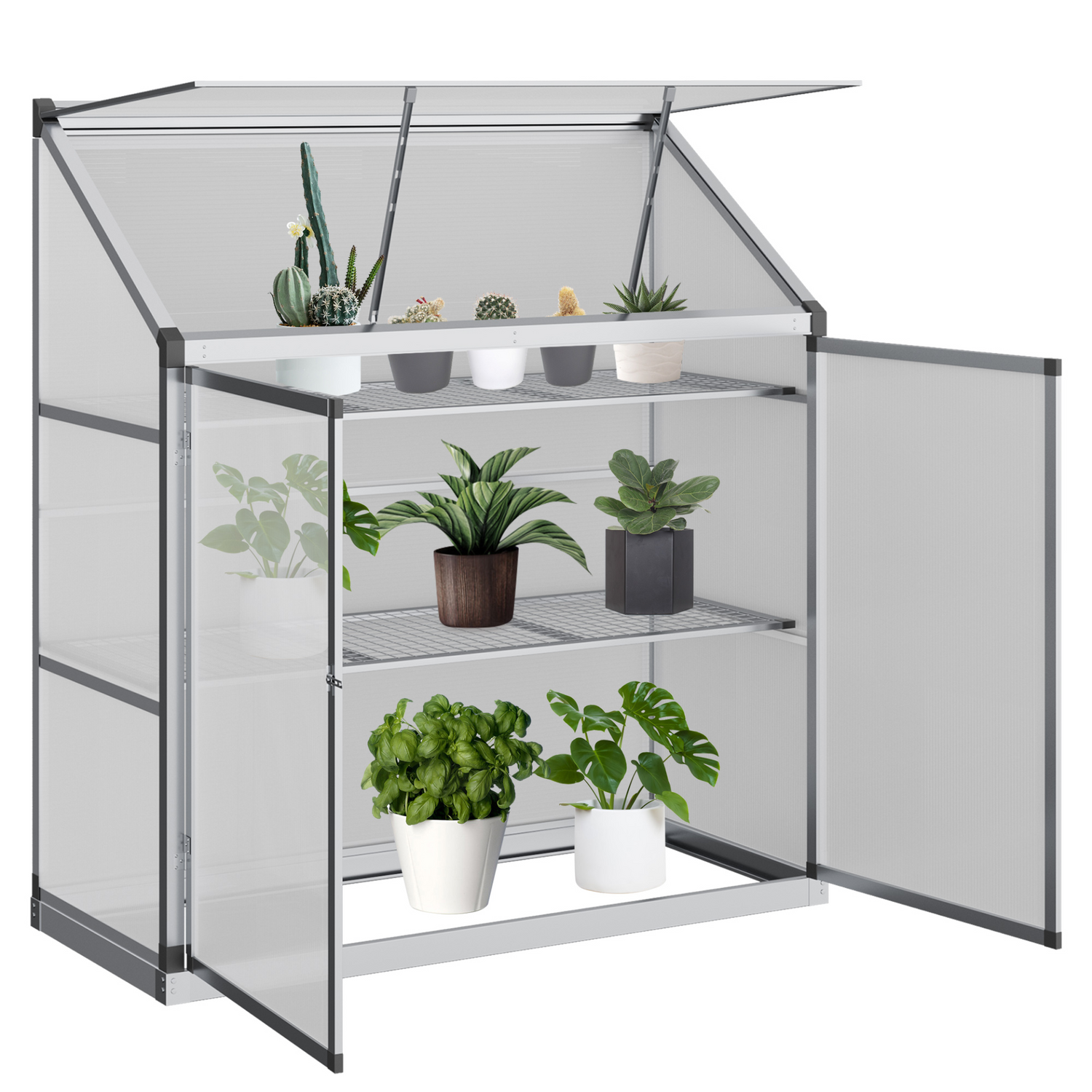 Outsunny 3 Tier Greenhouse Garden Outdoor Cold Frame Plant Flower Growth Transparent Polycarbonate Board Openable Roof Sliding Door w / Foundation 129.5L x 58W x 140H cm MyLibelula