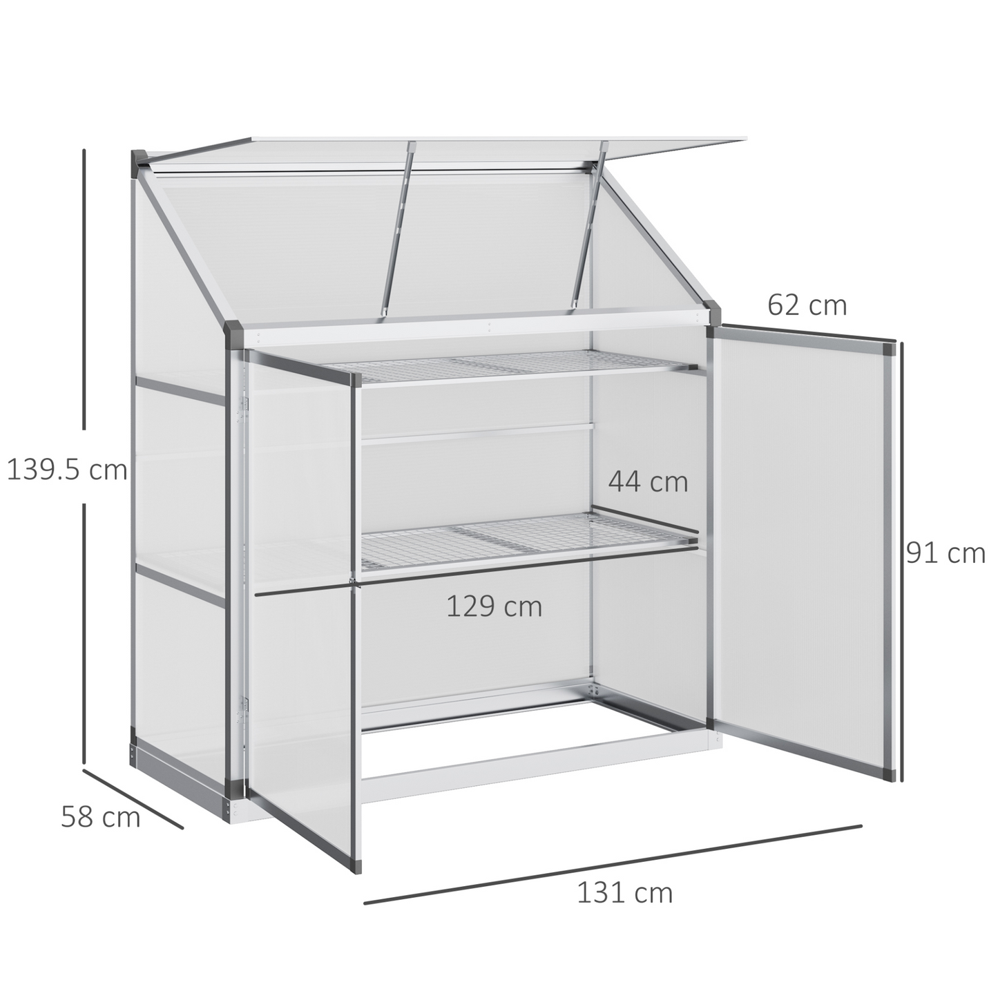 Outsunny 3 Tier Greenhouse Garden Outdoor Cold Frame Plant Flower Growth Transparent Polycarbonate Board Openable Roof Sliding Door w / Foundation 129.5L x 58W x 140H cm MyLibelula