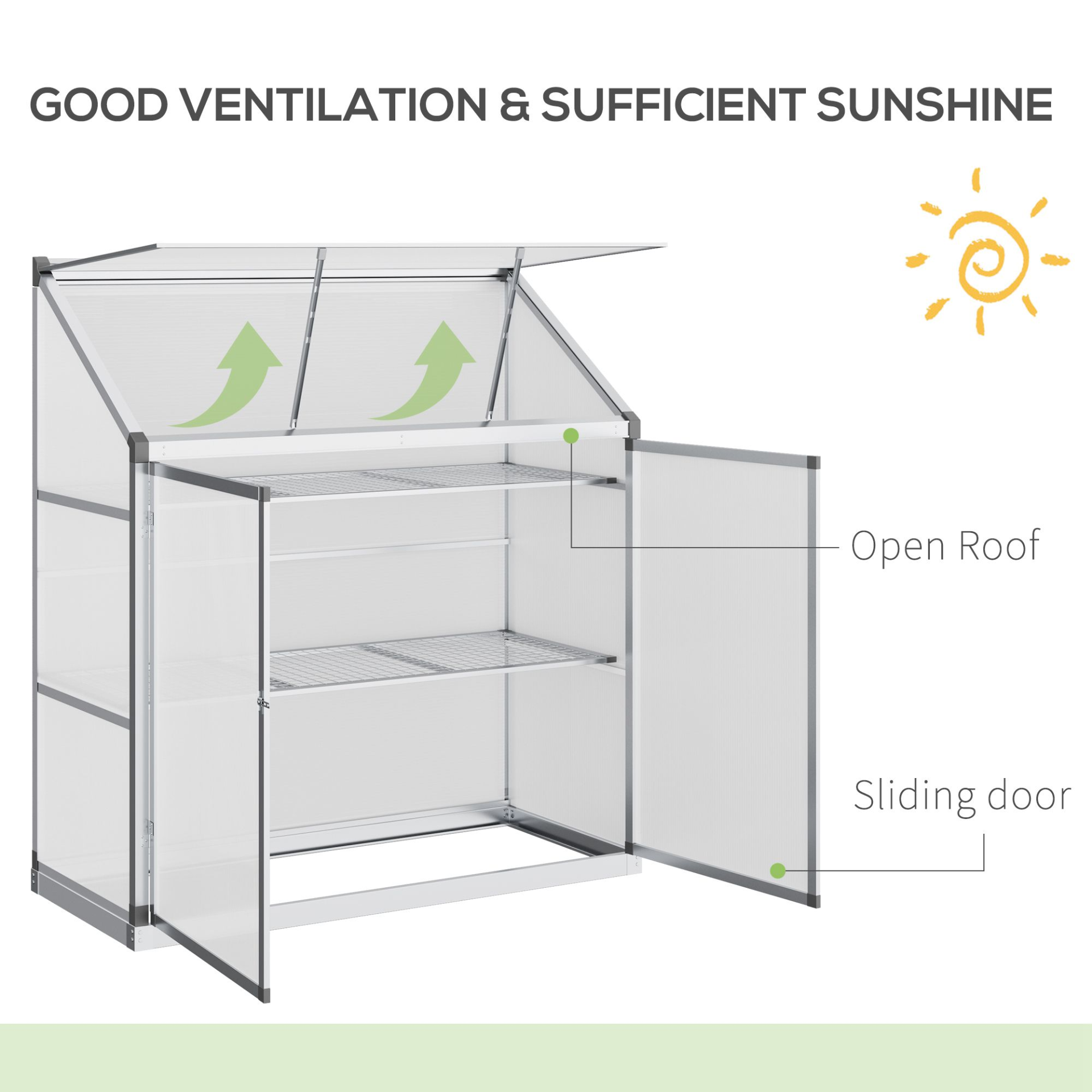 Outsunny 3 Tier Greenhouse Garden Outdoor Cold Frame Plant Flower Growth Transparent Polycarbonate Board Openable Roof Sliding Door w / Foundation 129.5L x 58W x 140H cm MyLibelula