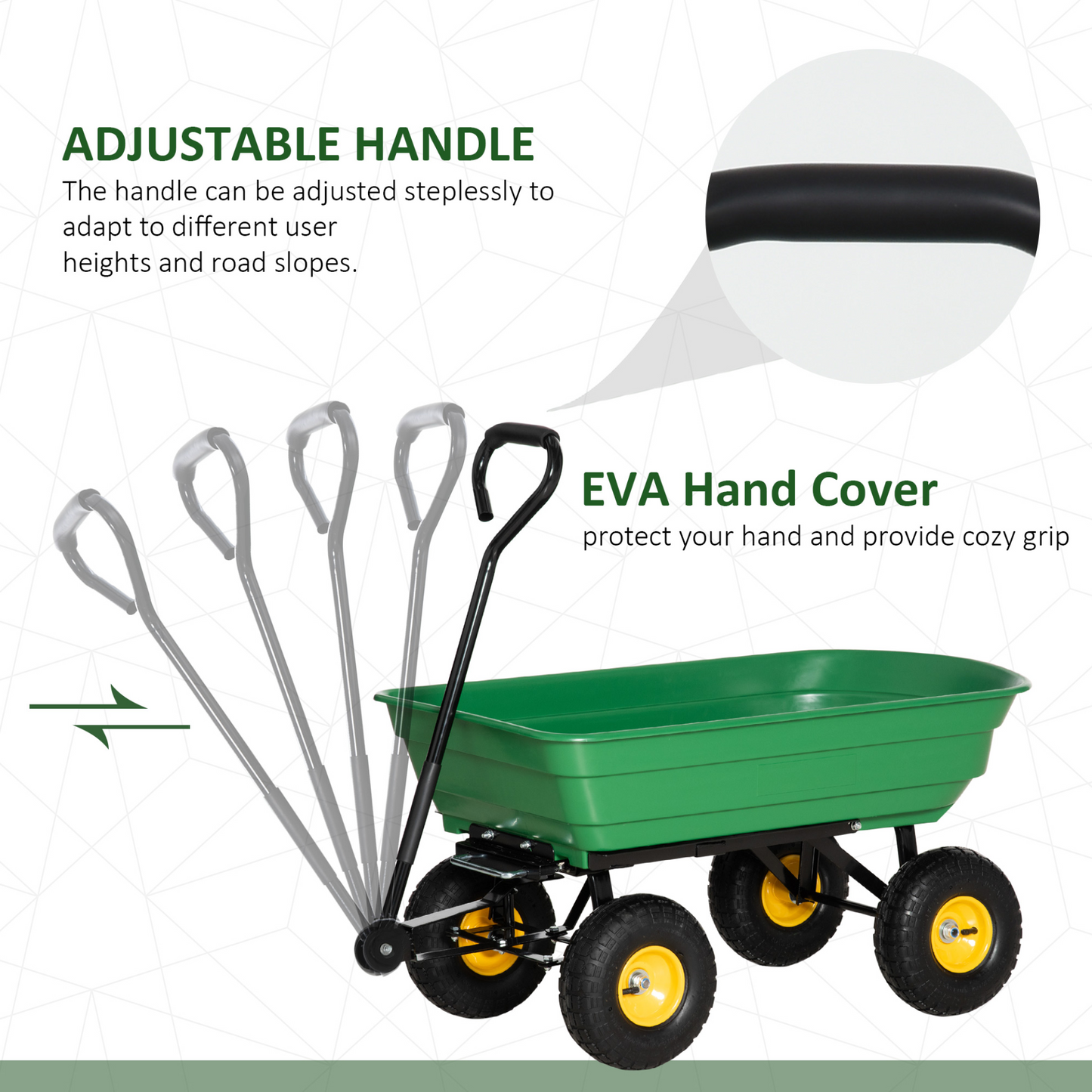 Outsunny 75 Litre Large Garden Cart Heavy Duty 4 Wheel Trolley Dump Wheelbarrow Tipping Truck Trailer - Green MyLibelula