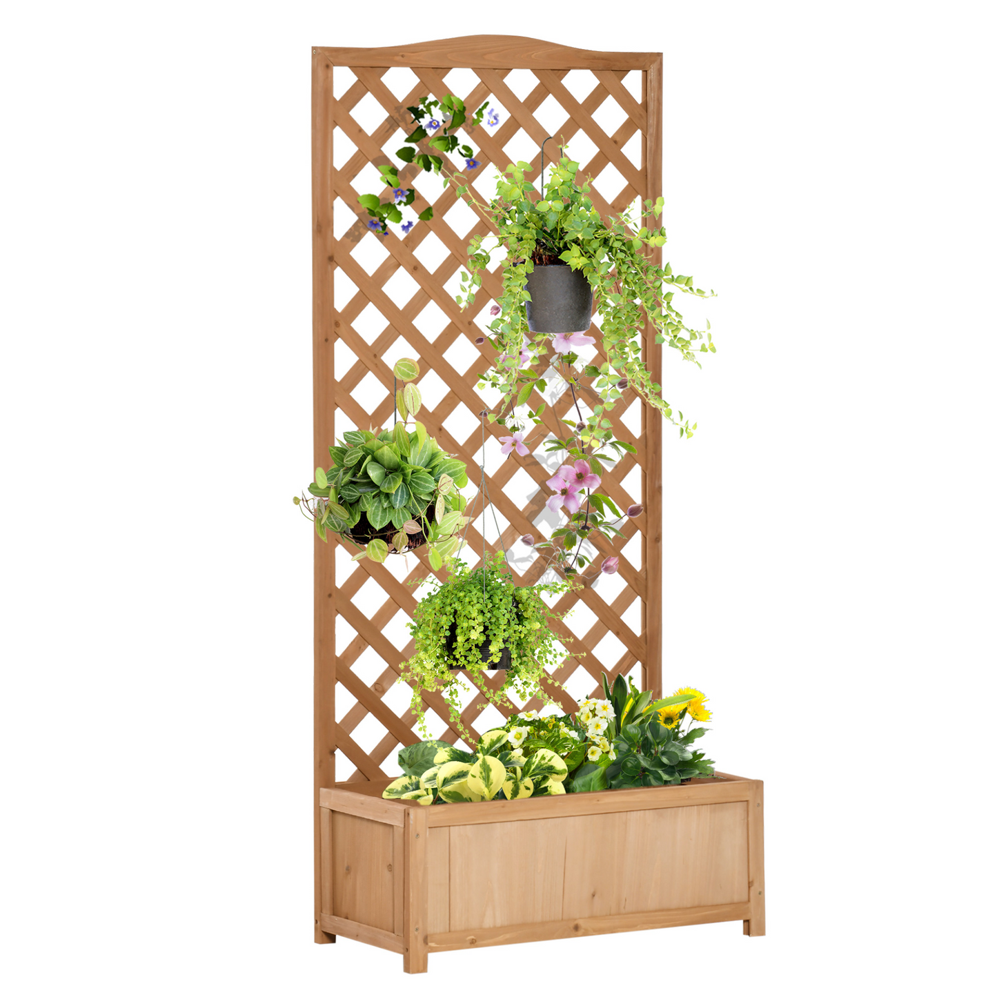 Outsunny 53L Wooden Planter Box with Trellis - Free Standing Raised Garden Bed for Climbing Plants, 76cm x 36cm x 170cm, Brown MyLibelula