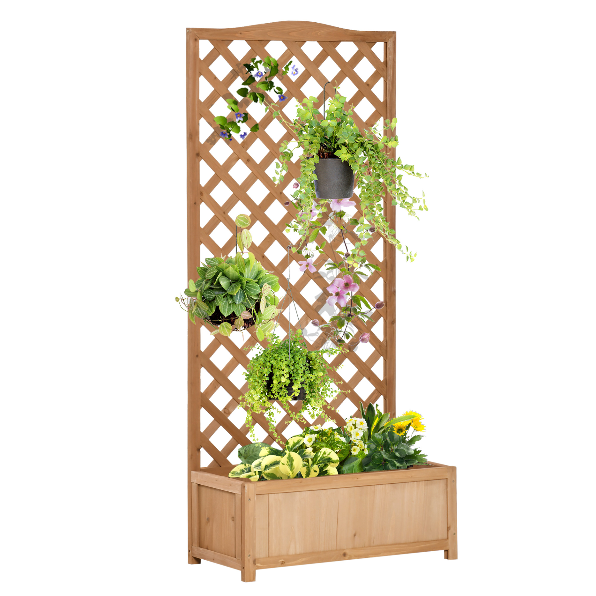 Outsunny 53L Wooden Planter Box with Trellis - Free Standing Raised Garden Bed for Climbing Plants, 76cm x 36cm x 170cm, Brown MyLibelula