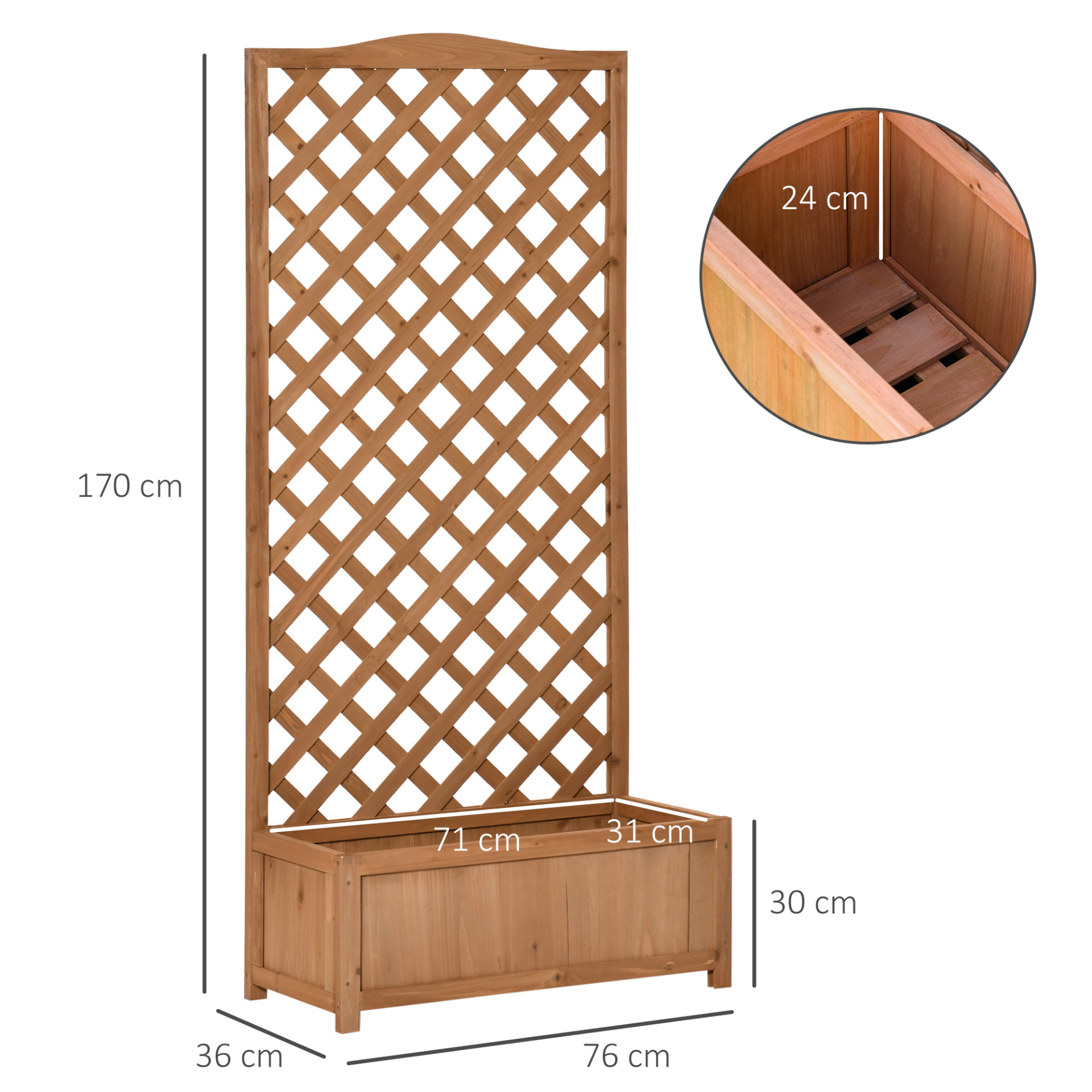 Outsunny 53L Wooden Planter Box with Trellis - Free Standing Raised Garden Bed for Climbing Plants, 76cm x 36cm x 170cm, Brown MyLibelula