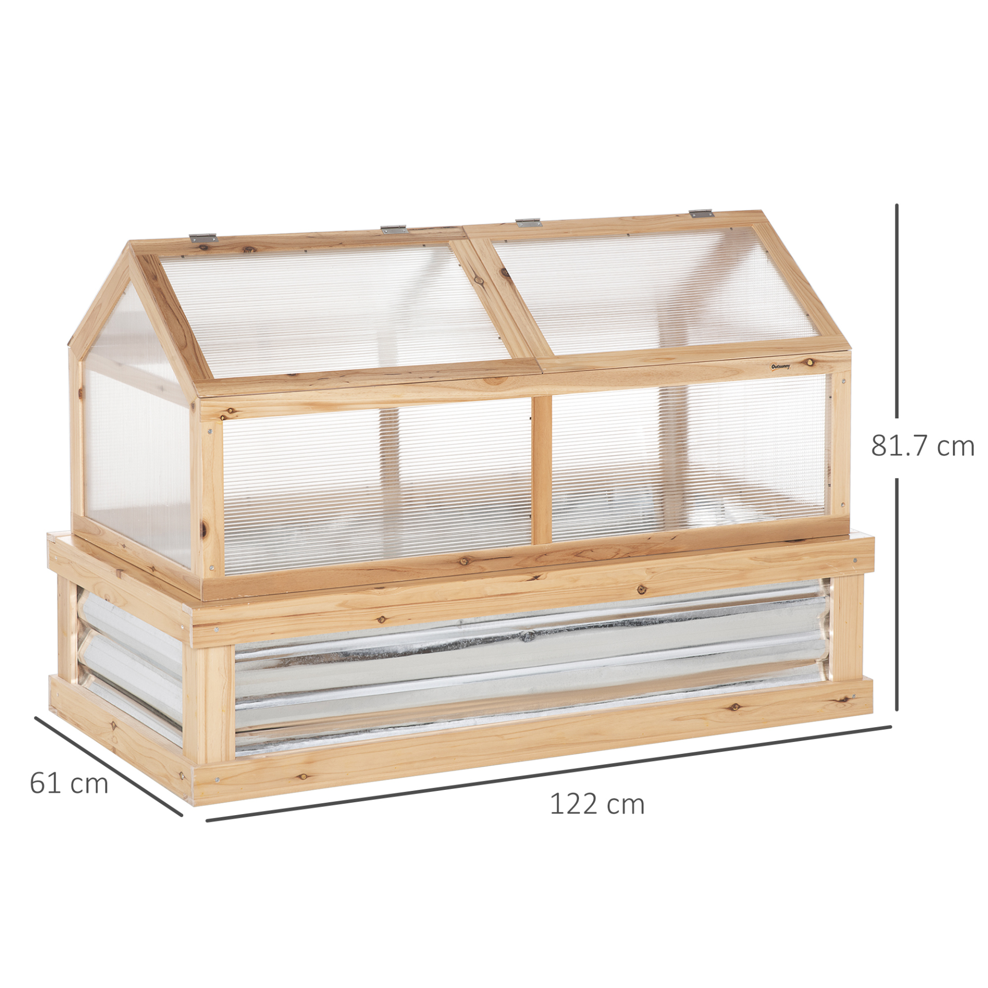 Outsunny Raised Garden Bed with Greenhouse Top - Wooden Cold Frame Greenhouse Planter, 122x61x81.7cm, Natural MyLibelula