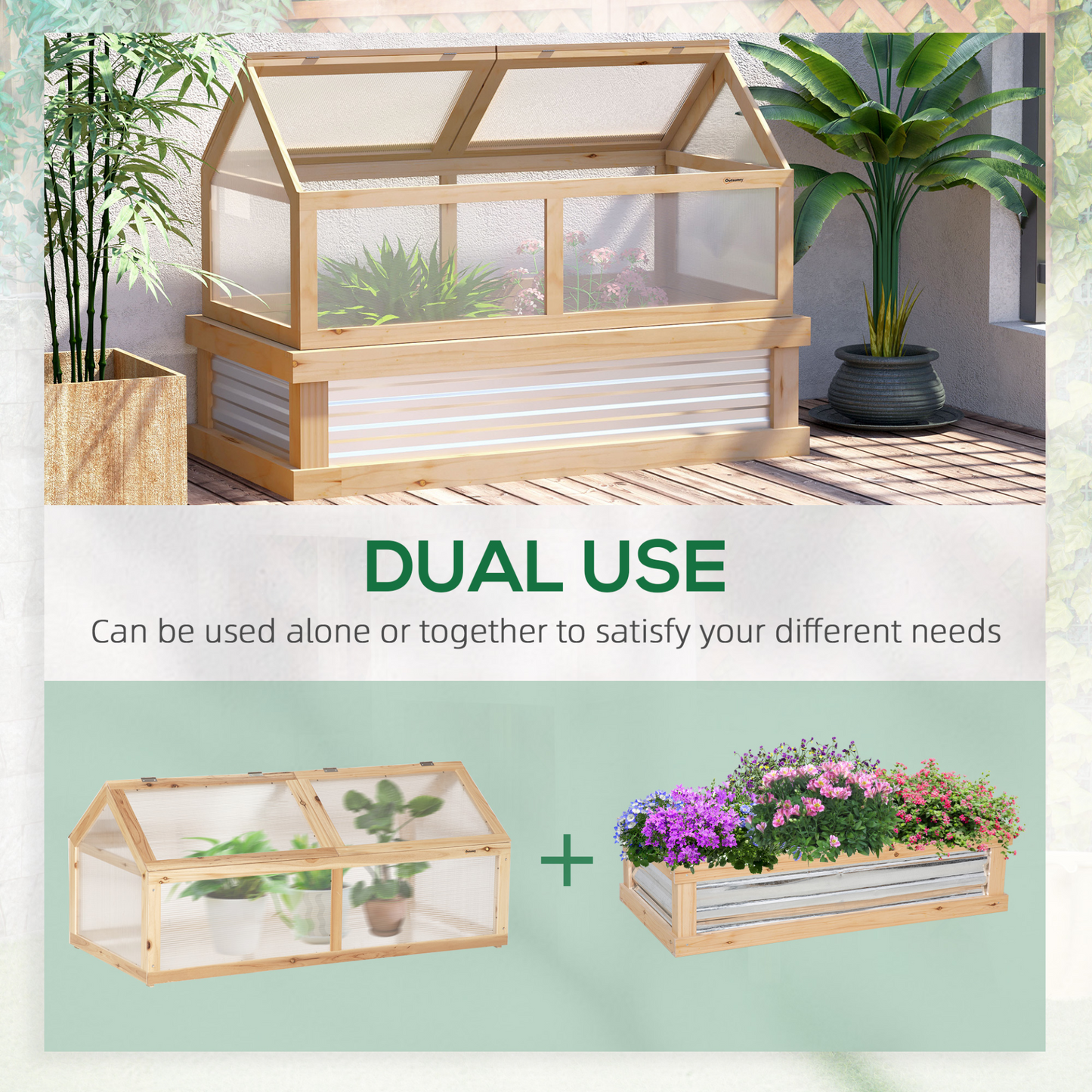 Outsunny Raised Garden Bed with Greenhouse Top - Wooden Cold Frame Greenhouse Planter, 122x61x81.7cm, Natural MyLibelula