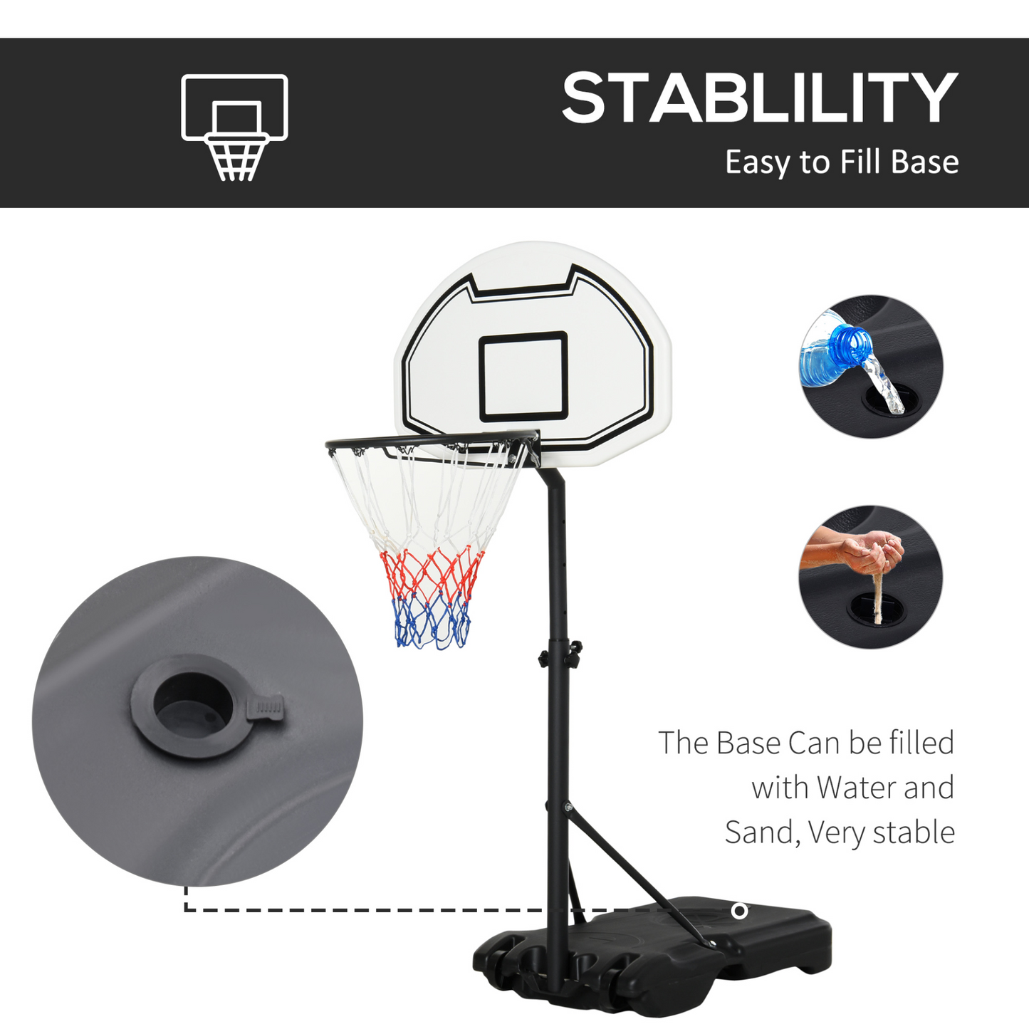 HOMCOM Adjustable Basketball Stand 94-123cm - Perfect for Kids & Adults Poolside Play MyLibelula