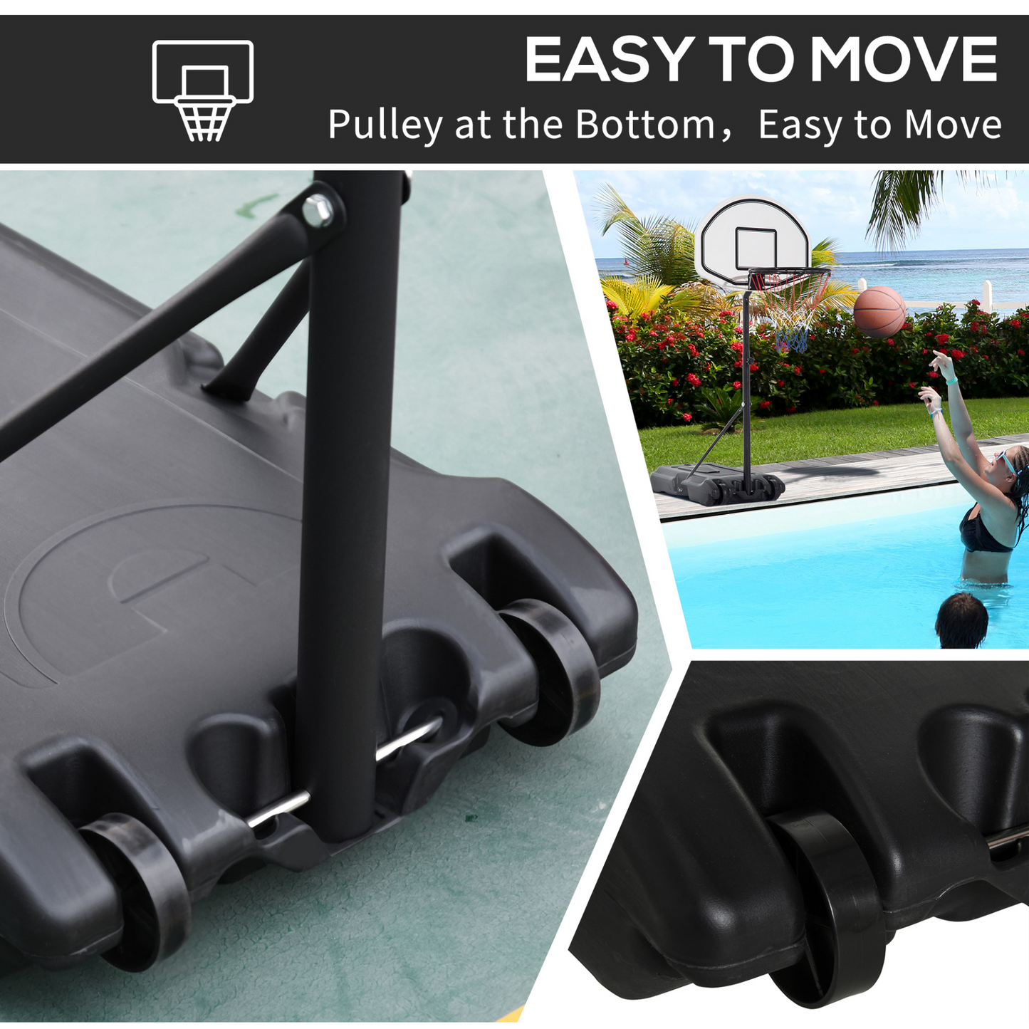 HOMCOM Adjustable Basketball Stand 94-123cm - Perfect for Kids & Adults Poolside Play MyLibelula