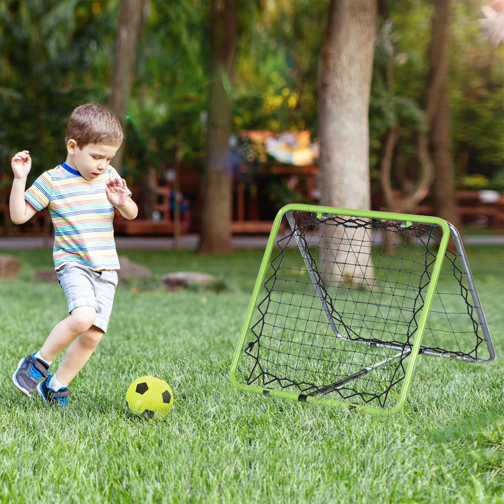 HOMCOM Football Training Net - Adjustable Soccer Kickback Target Goal Both Side Rebounder for Kids and Children to Practice in the Playground and Backyard MyLibelula