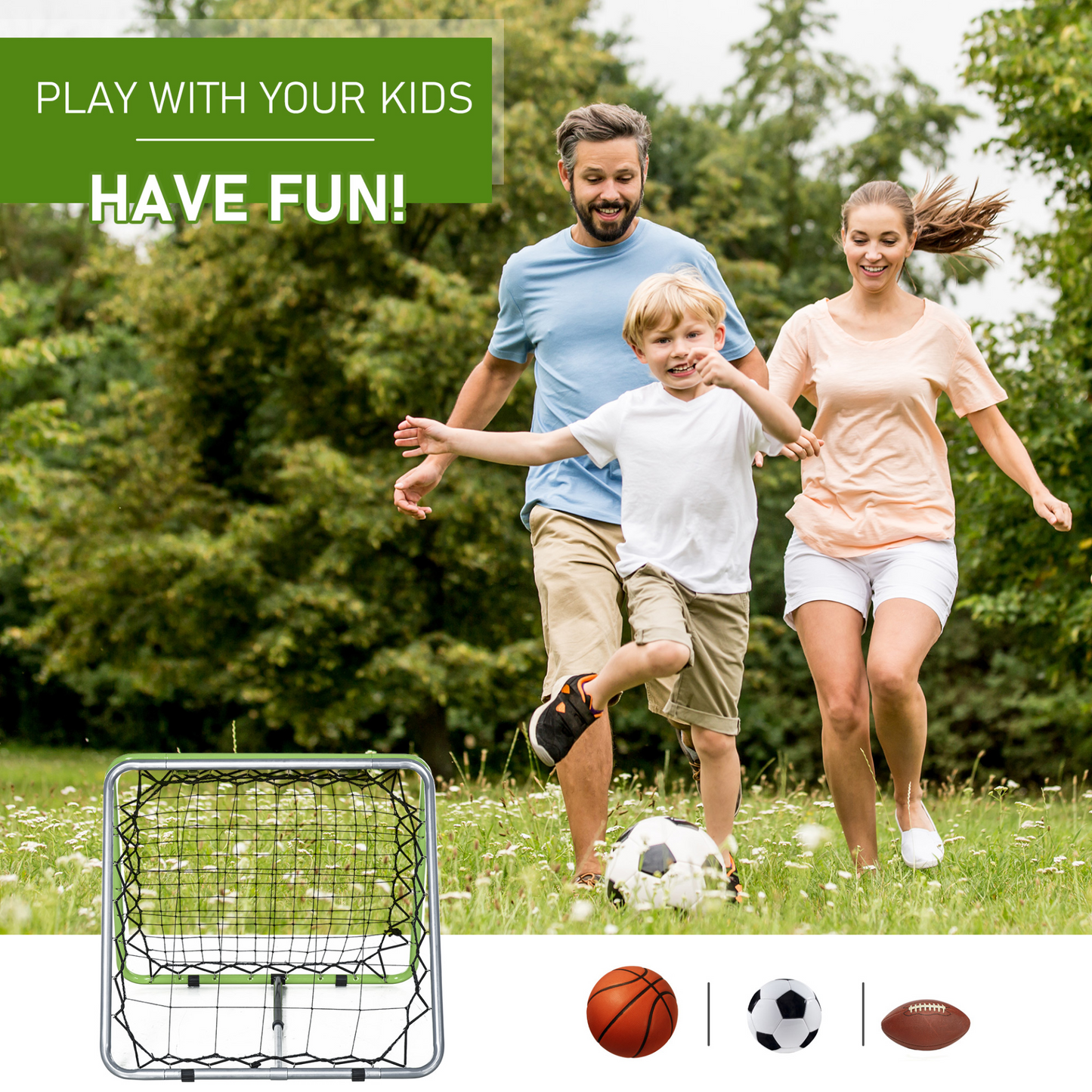 HOMCOM Football Training Net - Adjustable Soccer Kickback Target Goal Both Side Rebounder for Kids and Children to Practice in the Playground and Backyard MyLibelula