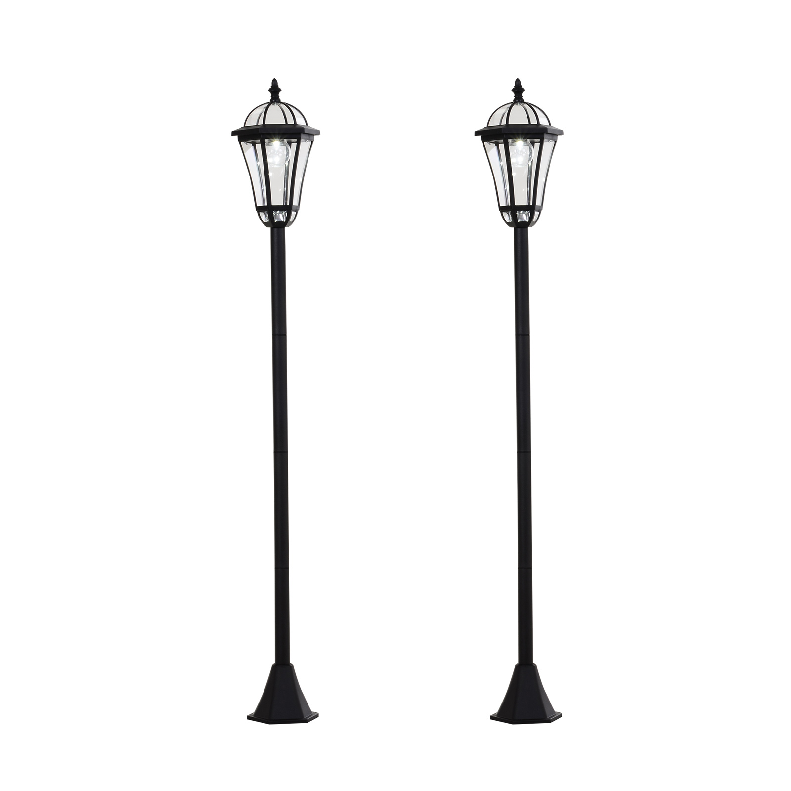 Outsunny 2 PCS LED Garden Lights Lamp Post Solar Powered Lantern Patio Pathway Walkway Outdoor Water-Resist Auto Switch 6-8 Hours Black MyLibelula