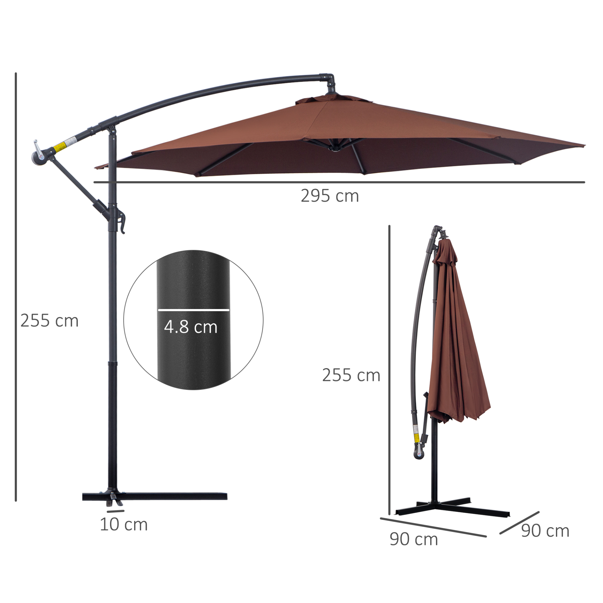 Outsunny 3m Garden Banana Parasol Hanging Cantilever Umbrella with Crank Handle and Cross Base, Outdoor Sun Shade, Coffee MyLibelula