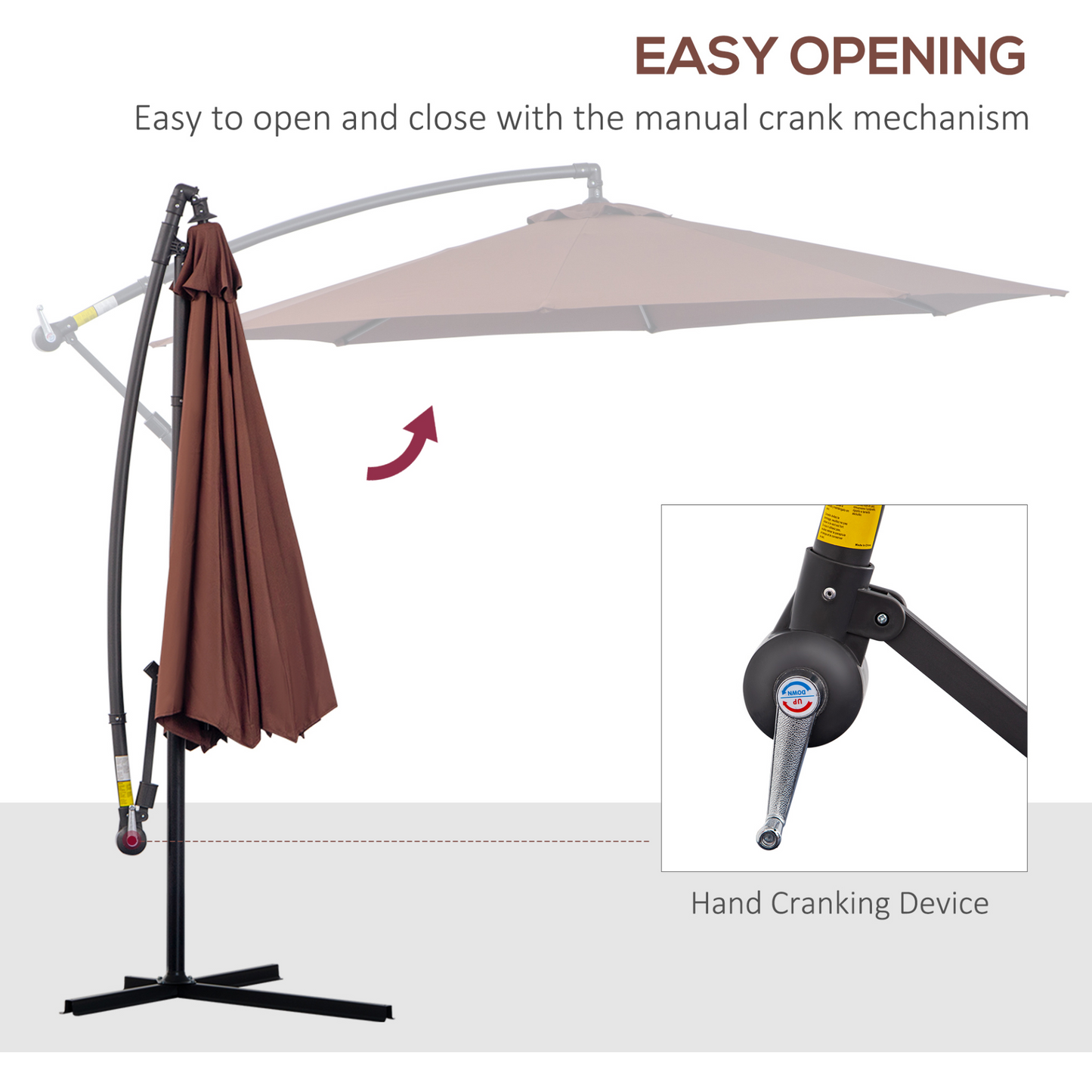 Outsunny 3m Garden Banana Parasol Hanging Cantilever Umbrella with Crank Handle and Cross Base, Outdoor Sun Shade, Coffee MyLibelula