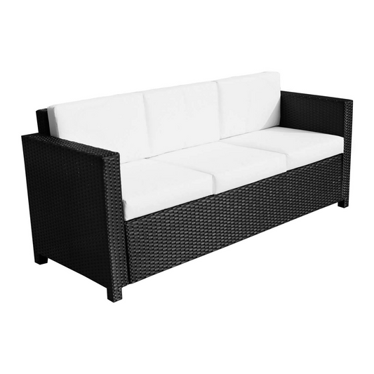 Outsunny 3 Seater Rattan Sofa - All-Weather Wicker, Fire-Resistant Cushion - Black MyLibelula