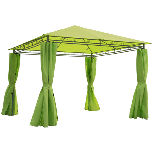 Outsunny 3 x 3 m Garden Metal Gazebo Marquee Patio Party Tent Canopy Shelter with Pavilion Sidewalls - Green MyLibelula