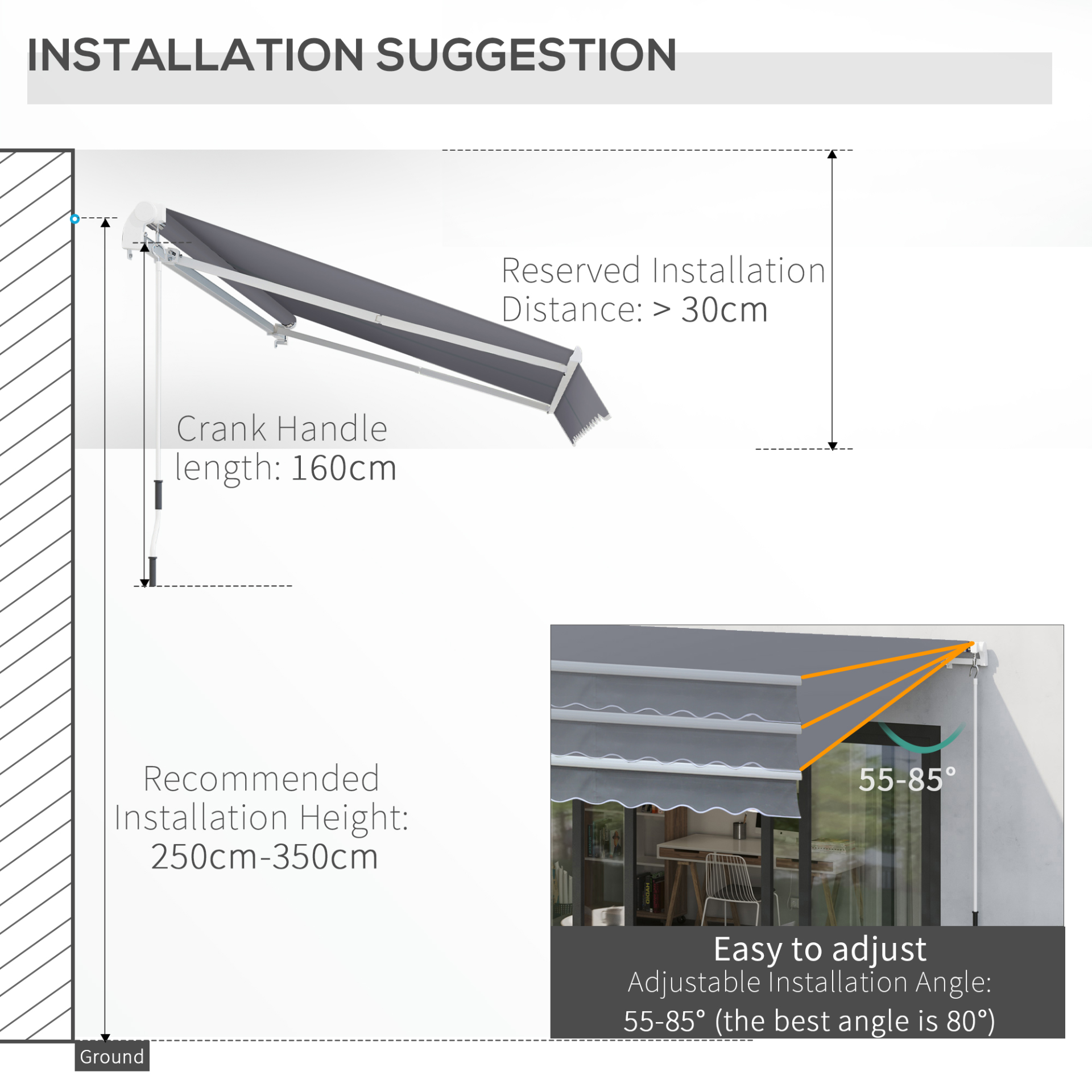 Outsunny 4m x 3m Garden Patio Awning | Grey Retractable Aluminium Sun Shade Shelter MyLibelula