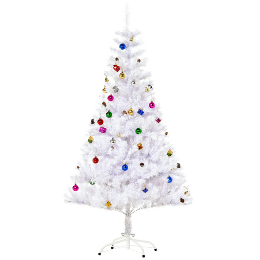 HOMCOM 5ft Snow Artificial Christmas Tree with Metal Stand & Decorations - Elegant Faux White for Home Seasonal Decor MyLibelula