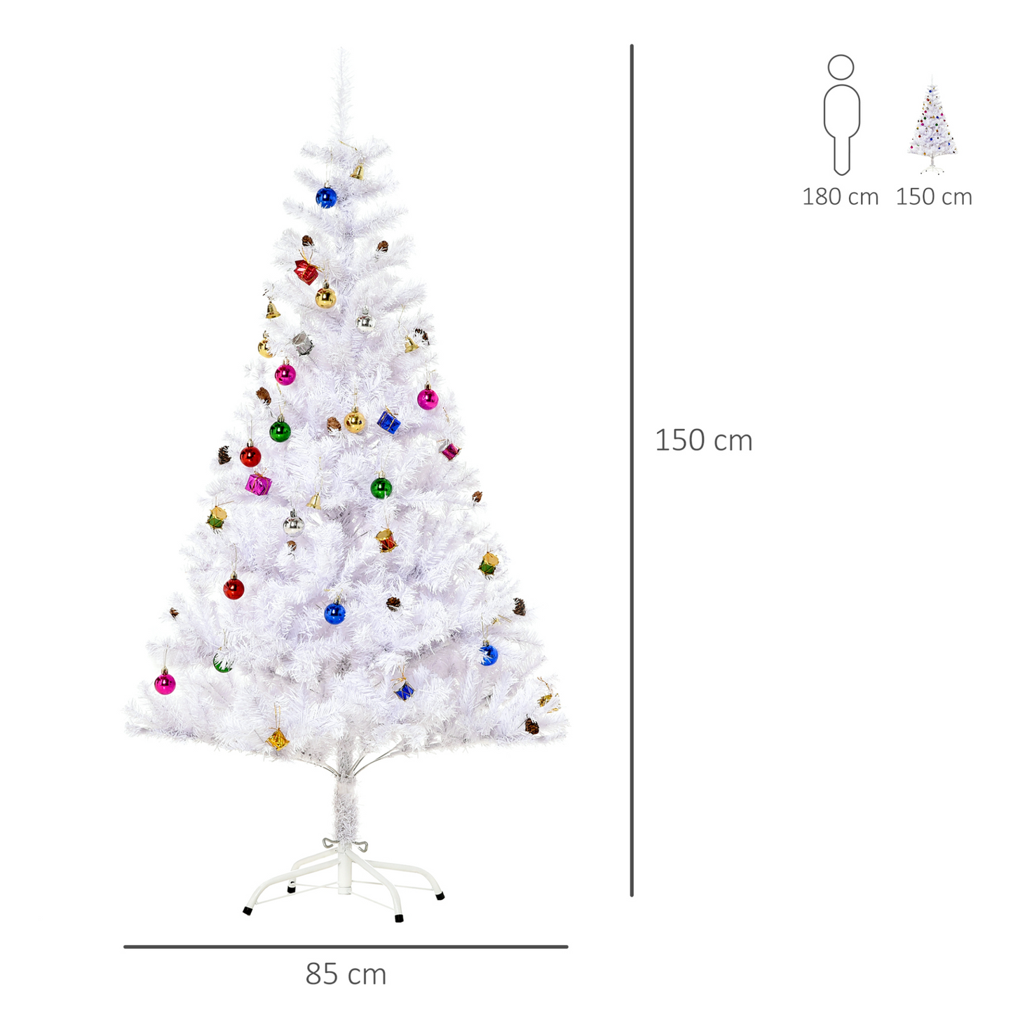 HOMCOM 5ft Snow Artificial Christmas Tree with Metal Stand & Decorations - Elegant Faux White for Home Seasonal Decor MyLibelula