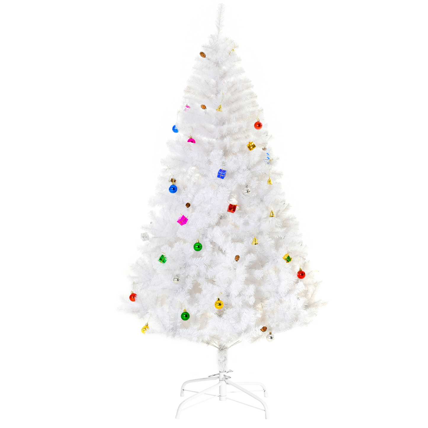 HOMCOM 6ft Artificial Snowy Christmas Tree with Decorations and Sturdy Metal Stand - Elegant Faux White MyLibelula