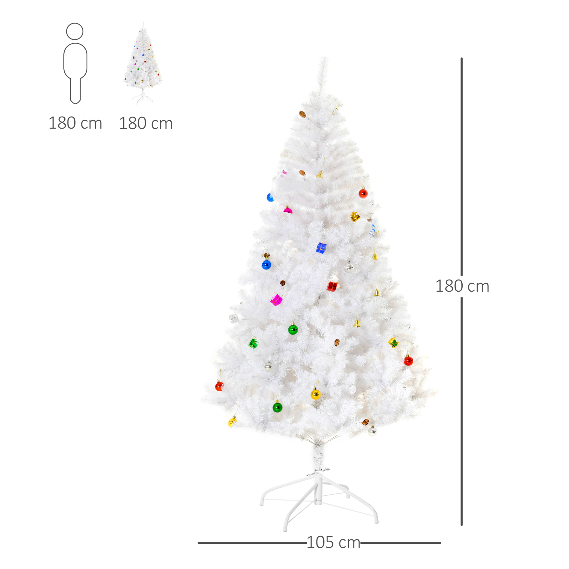 HOMCOM 6ft Artificial Snowy Christmas Tree with Decorations and Sturdy Metal Stand - Elegant Faux White MyLibelula